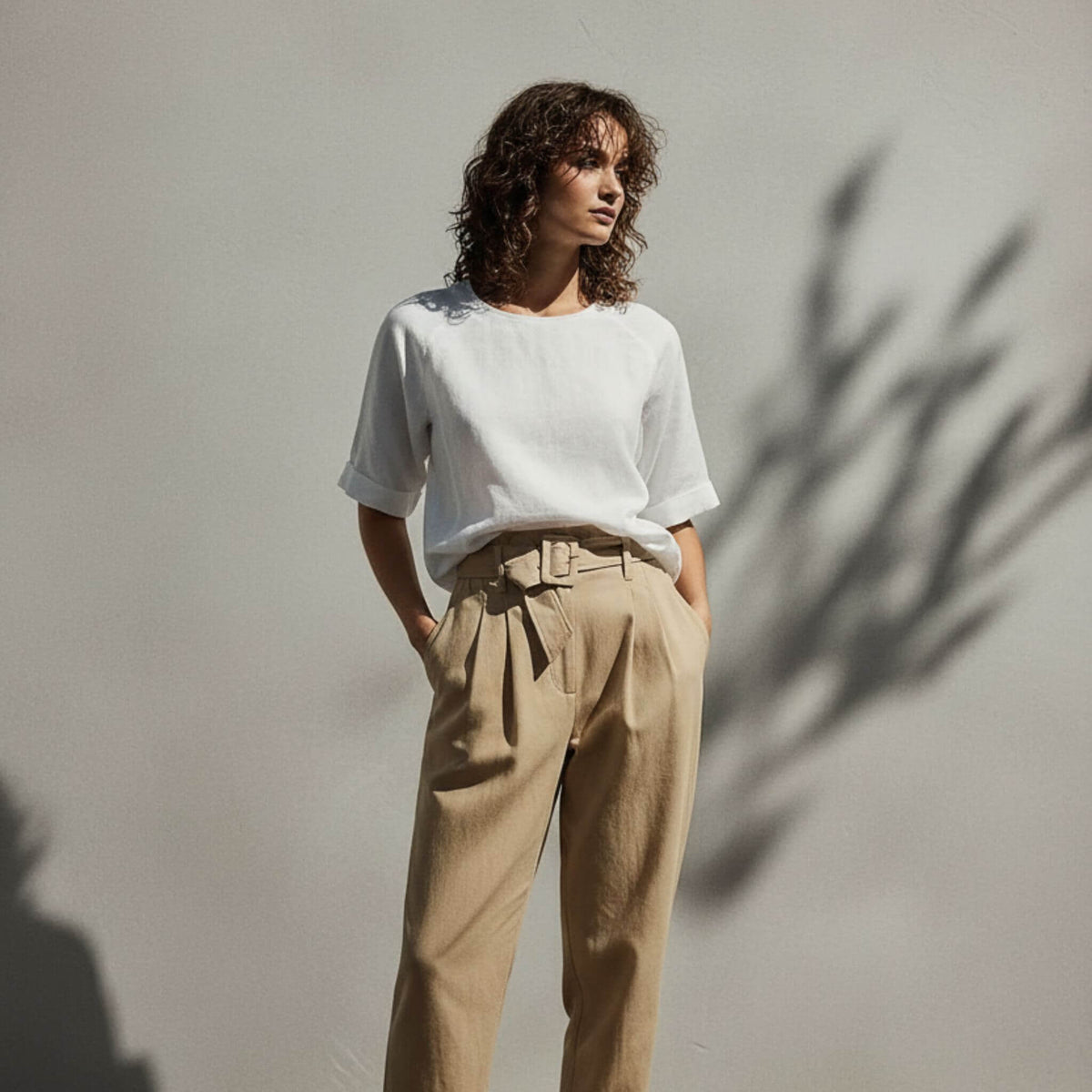 Short Sleeve Linen Top, Round Neck Linen Tee
