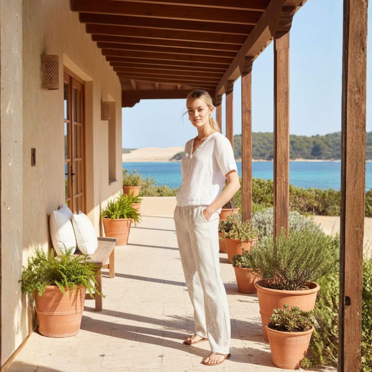 Short Sleeve Linen Top, V Neck Linen Shirt