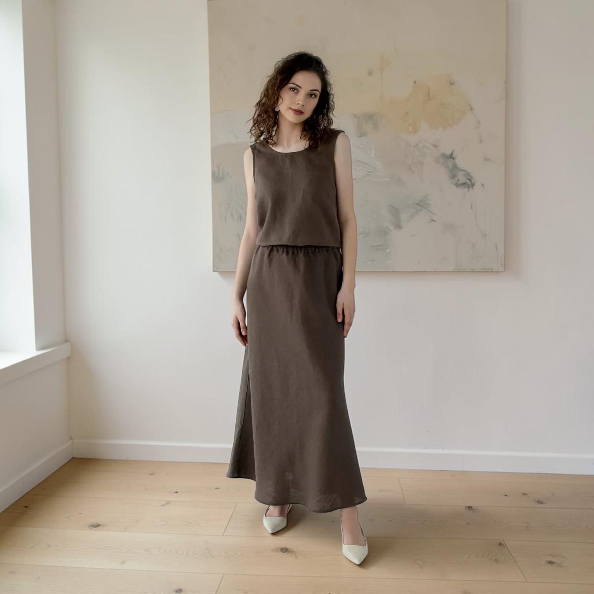 Sleeveless Boxy Linen Top, Cross-Back