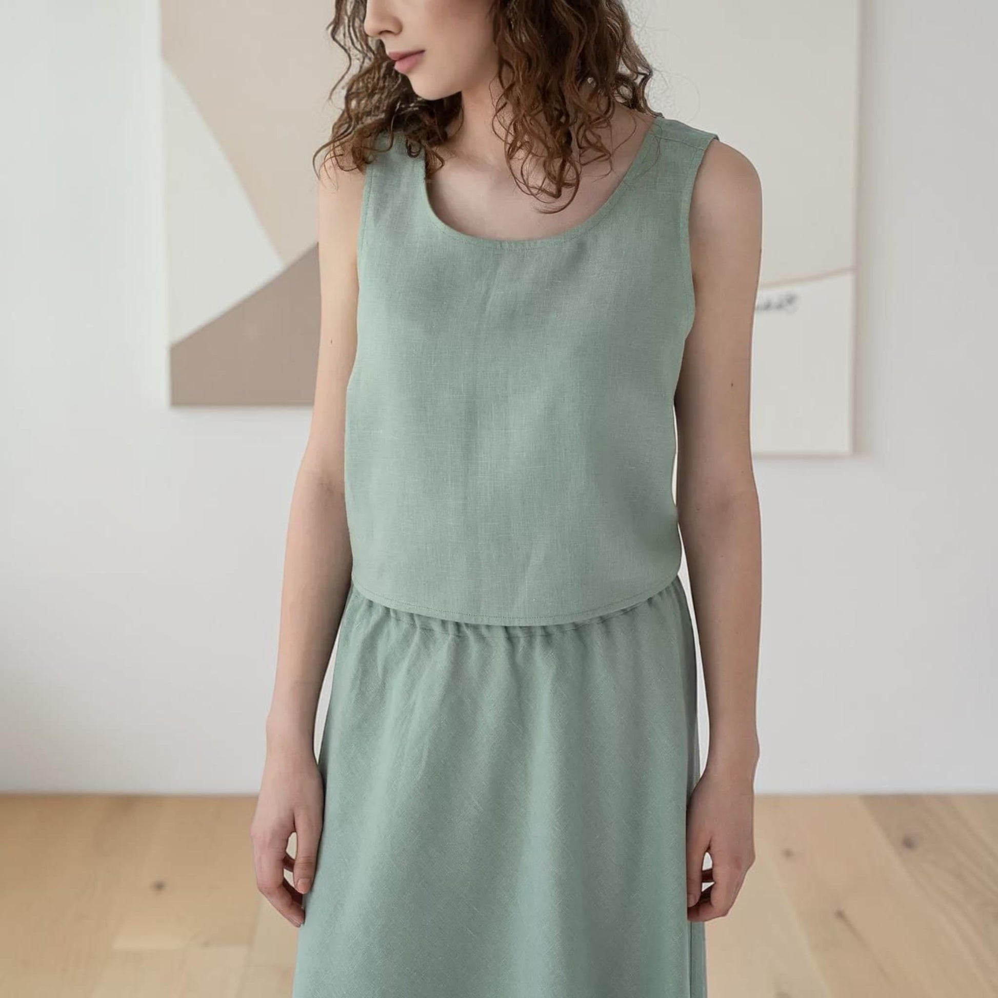 Sleeveless Boxy Linen Top, Cross-Back
