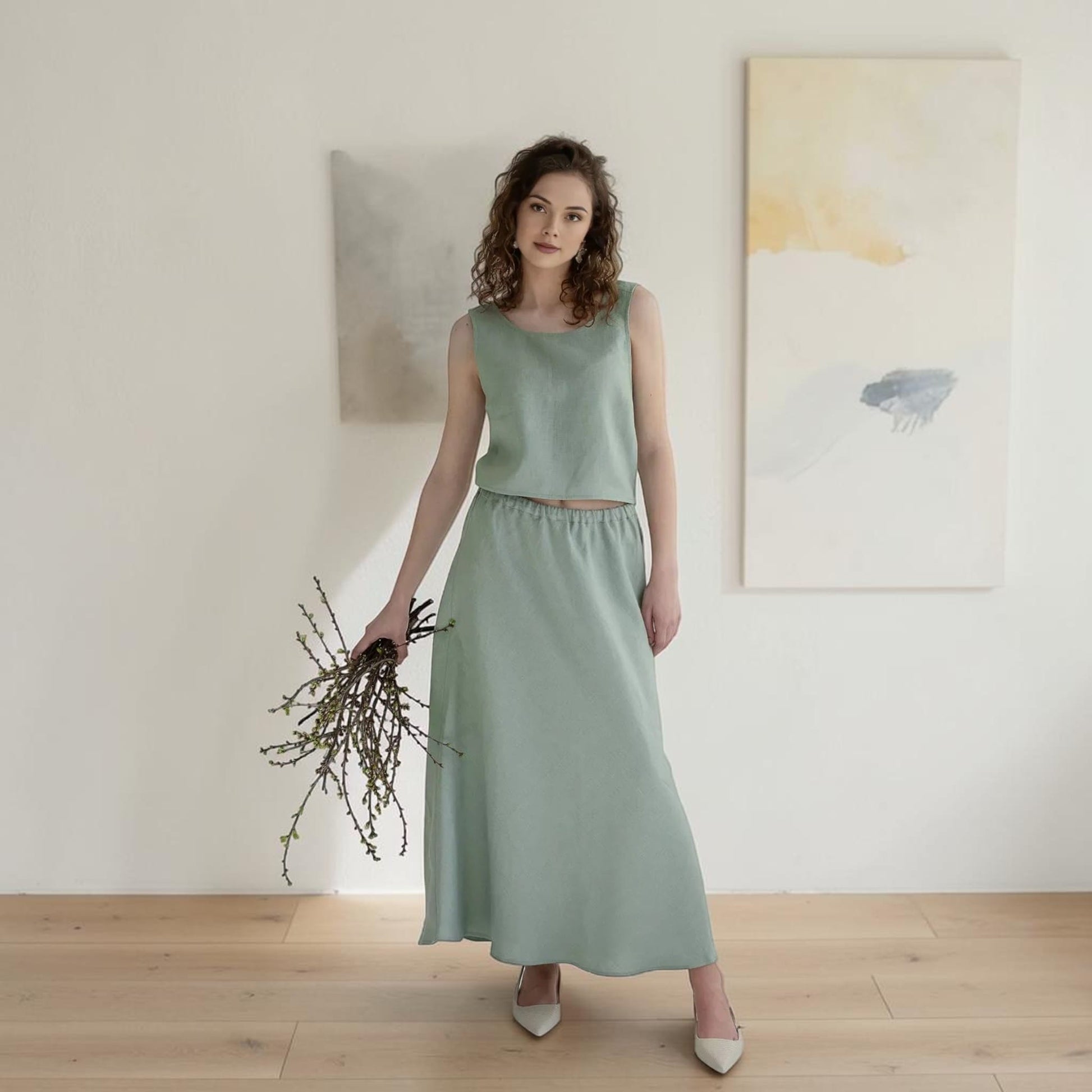 Sleeveless Boxy Linen Top, Cross-Back