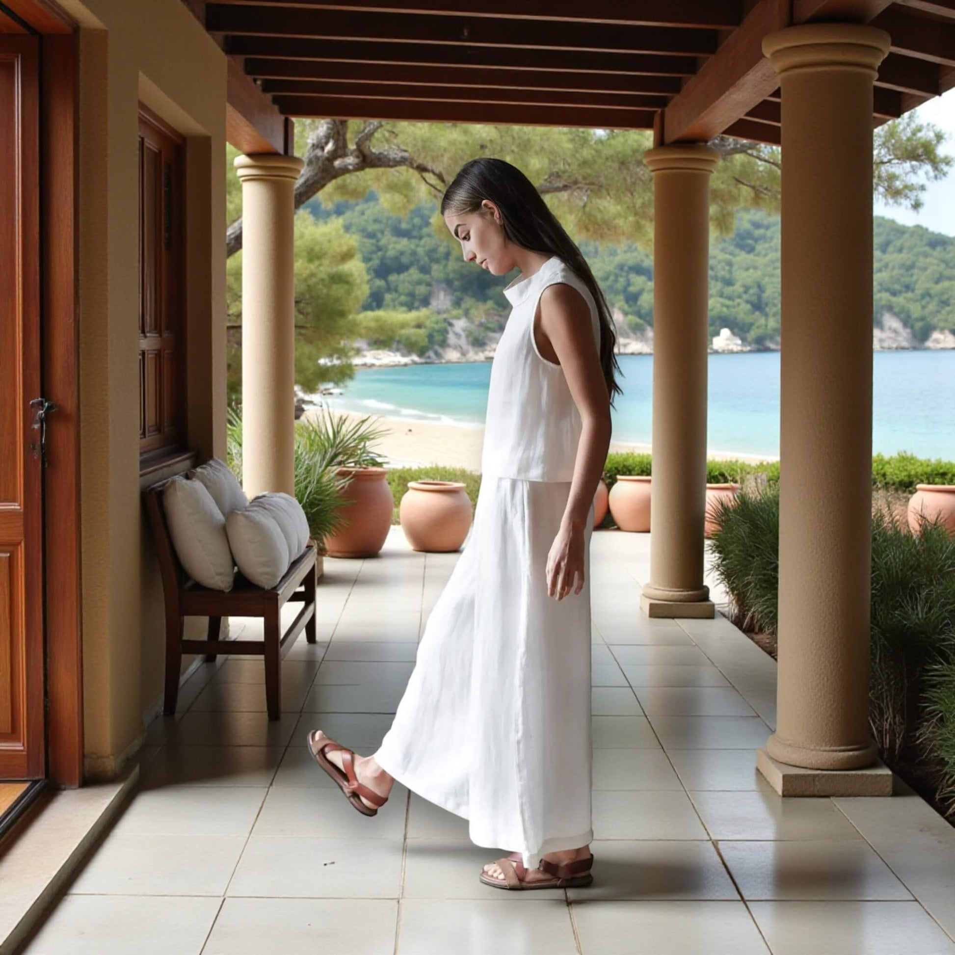 Sleeveless Boxy Linen Top, Linen Mock Neck Top