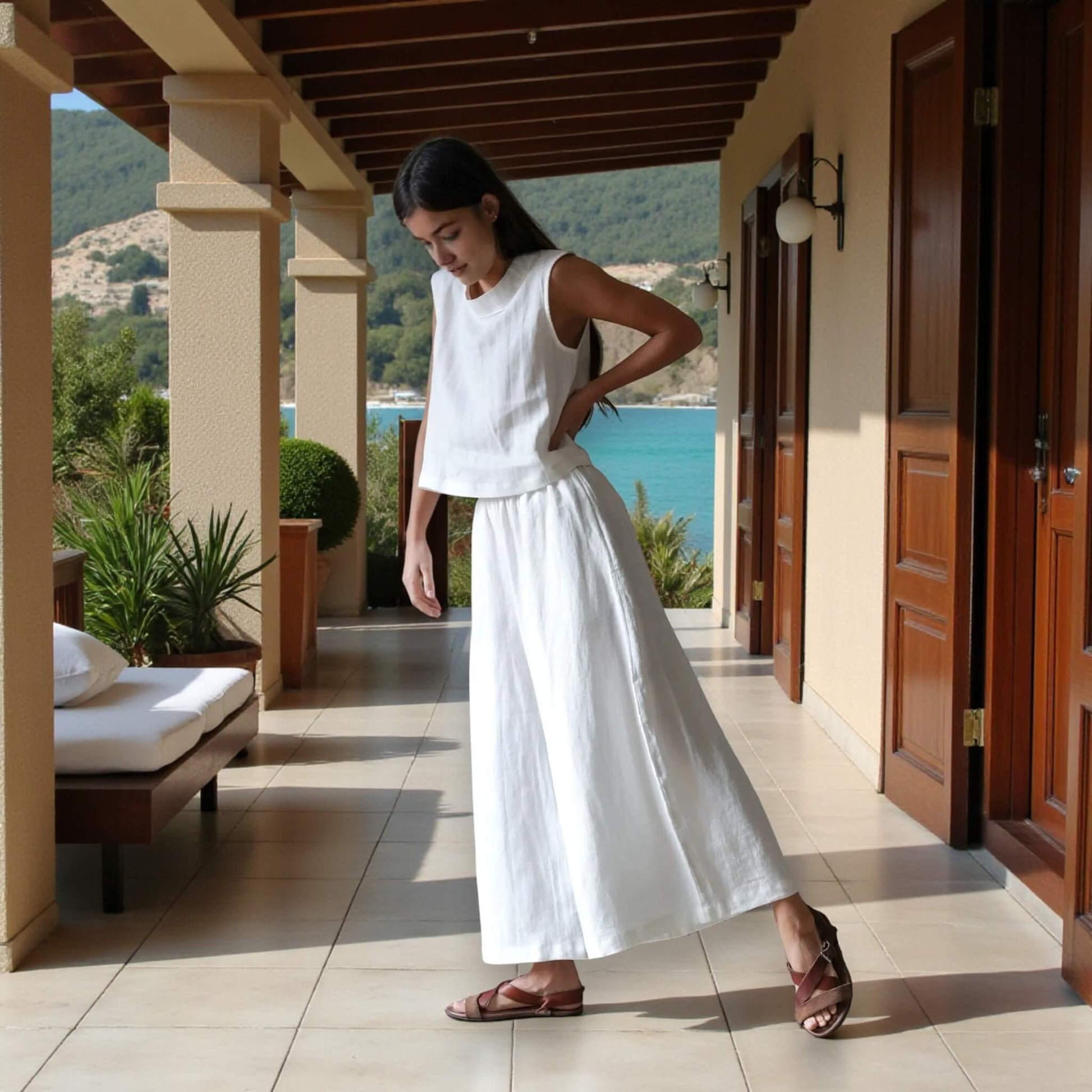 Sleeveless Boxy Linen Top, Linen Mock Neck Top