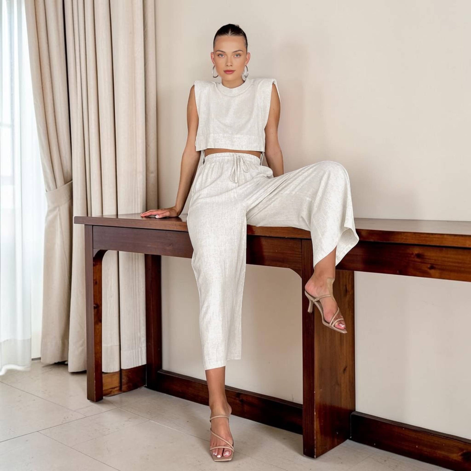 Sleeveless Cropped Linen Top, Side Tie