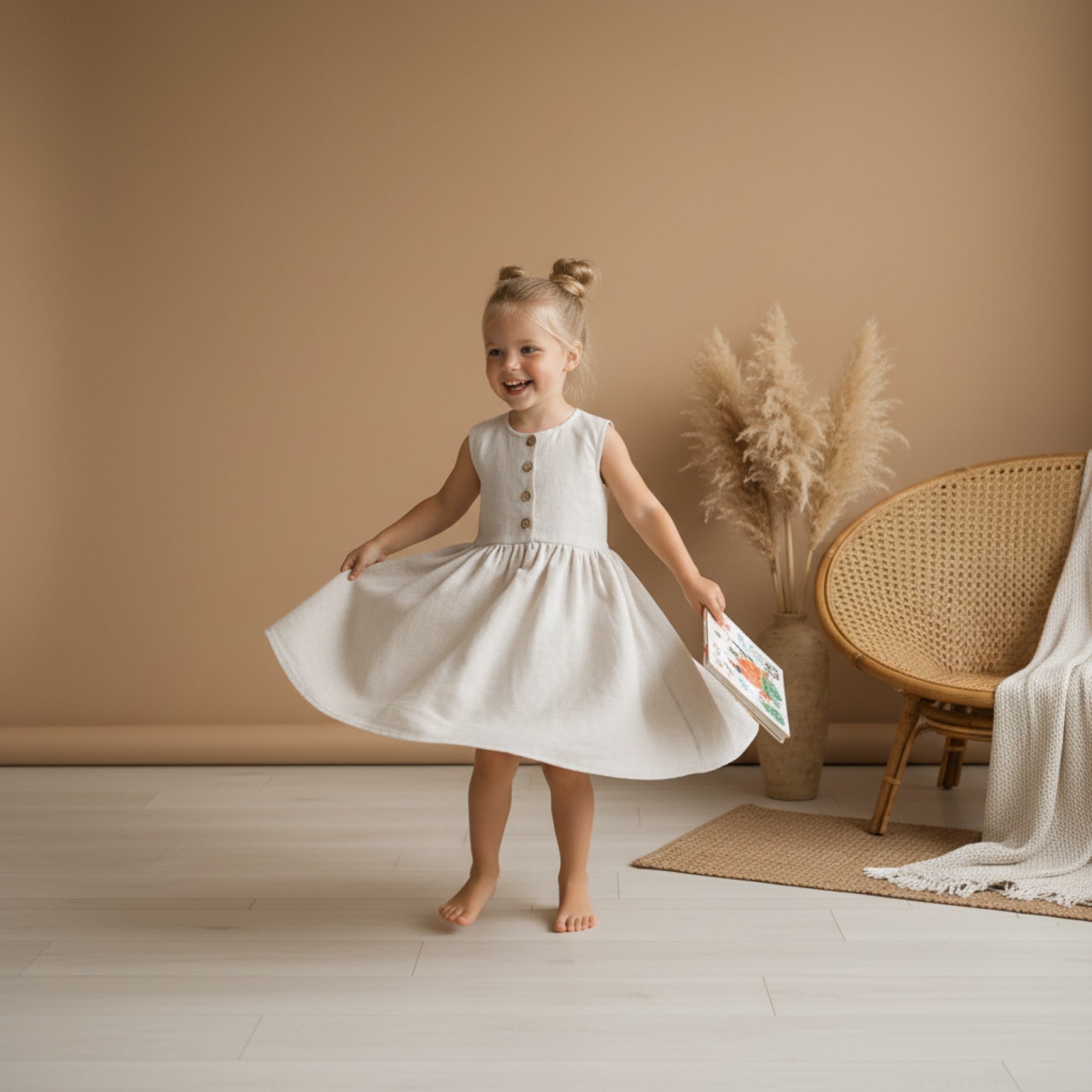 Sleeveless Girls Linen Dress, Linen Dress For Kids