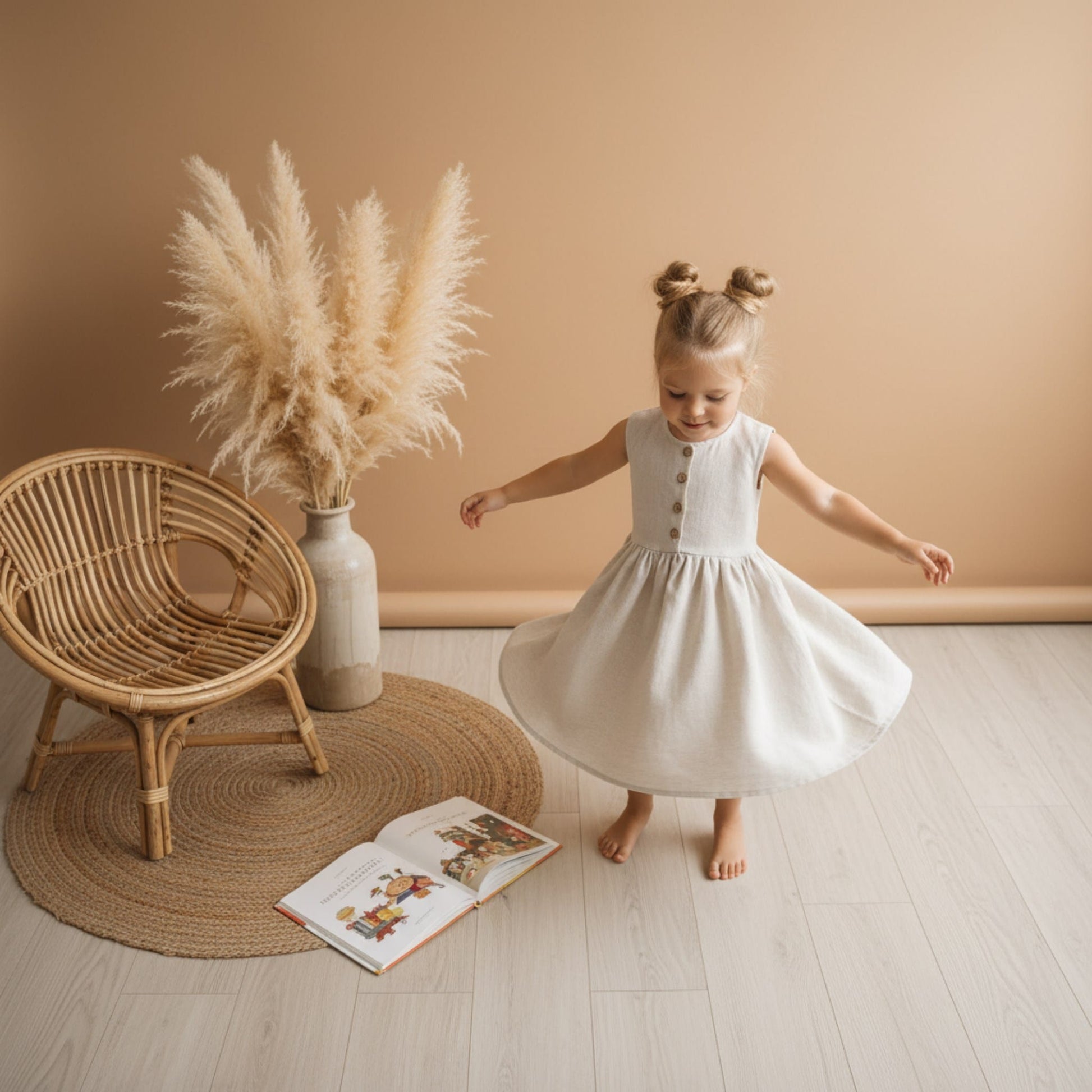 Sleeveless Girls Linen Dress, Linen Dress For Kids