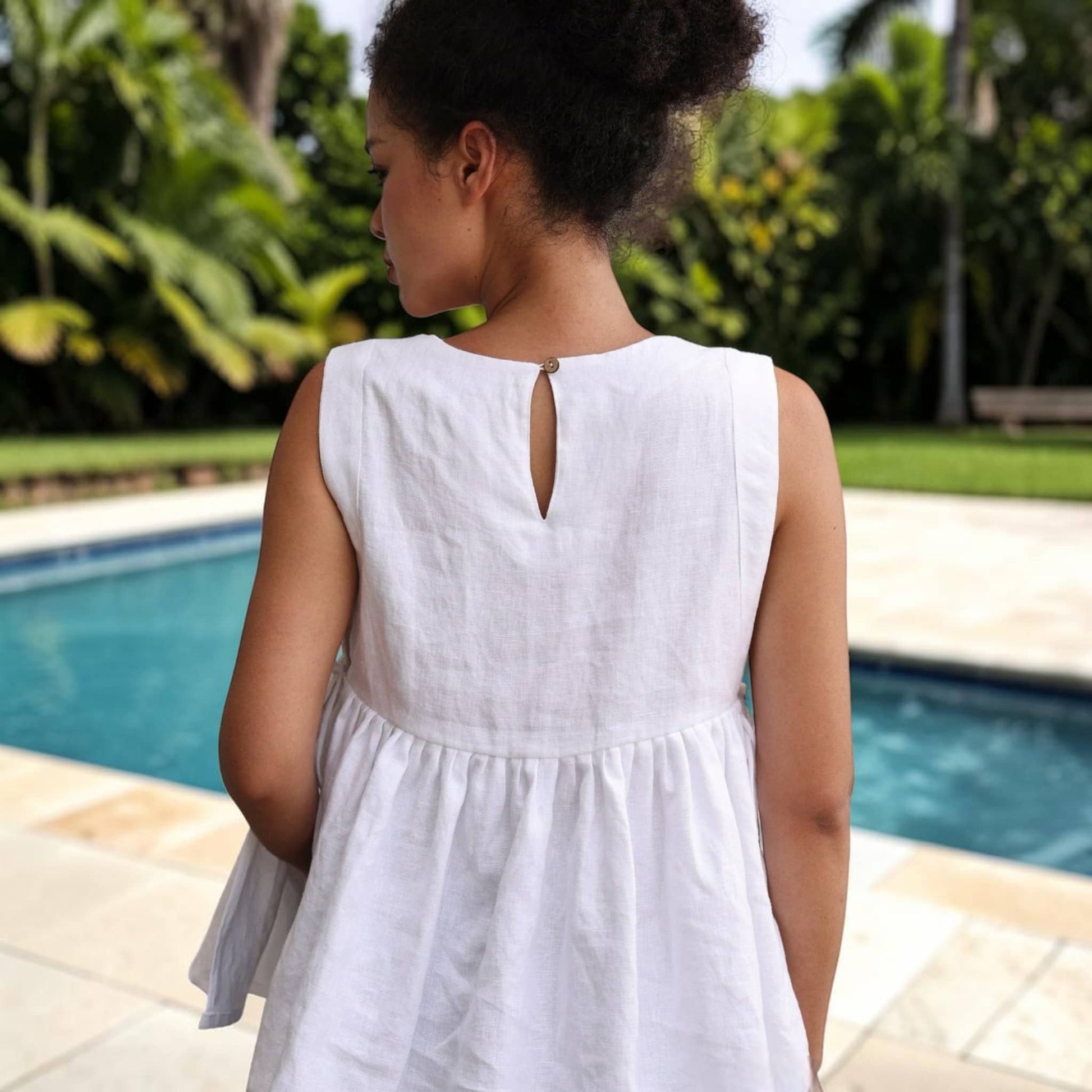 Sleeveless Linen Babydoll Top, Side-Tie