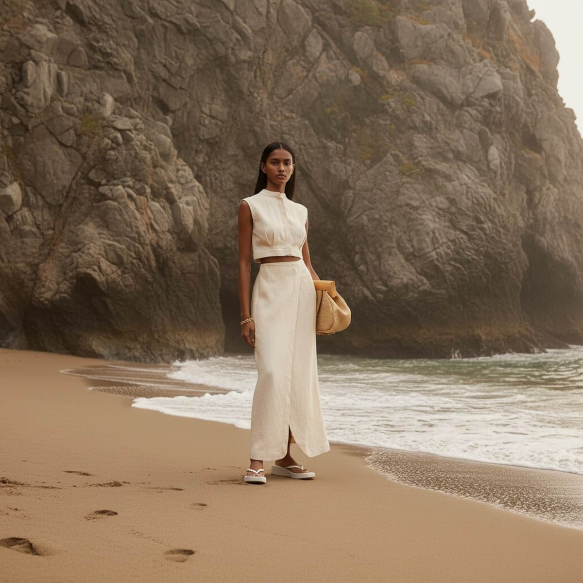Sleeveless Linen Crop Top, Button Front Linen Top