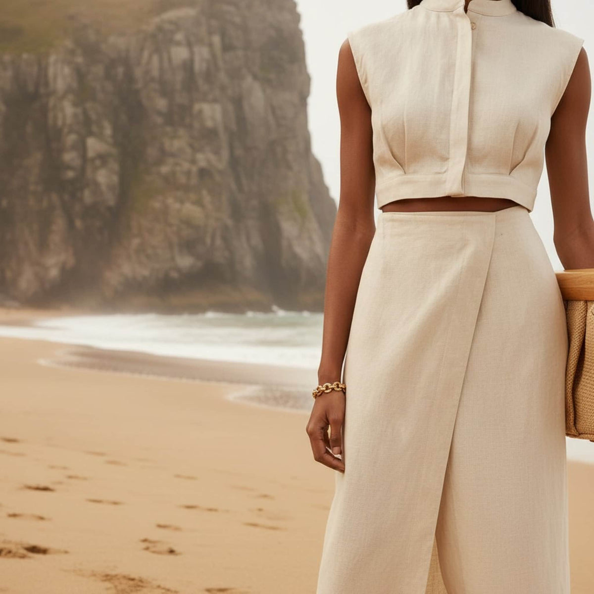 Sleeveless Linen Crop Top, Button Front Linen Top