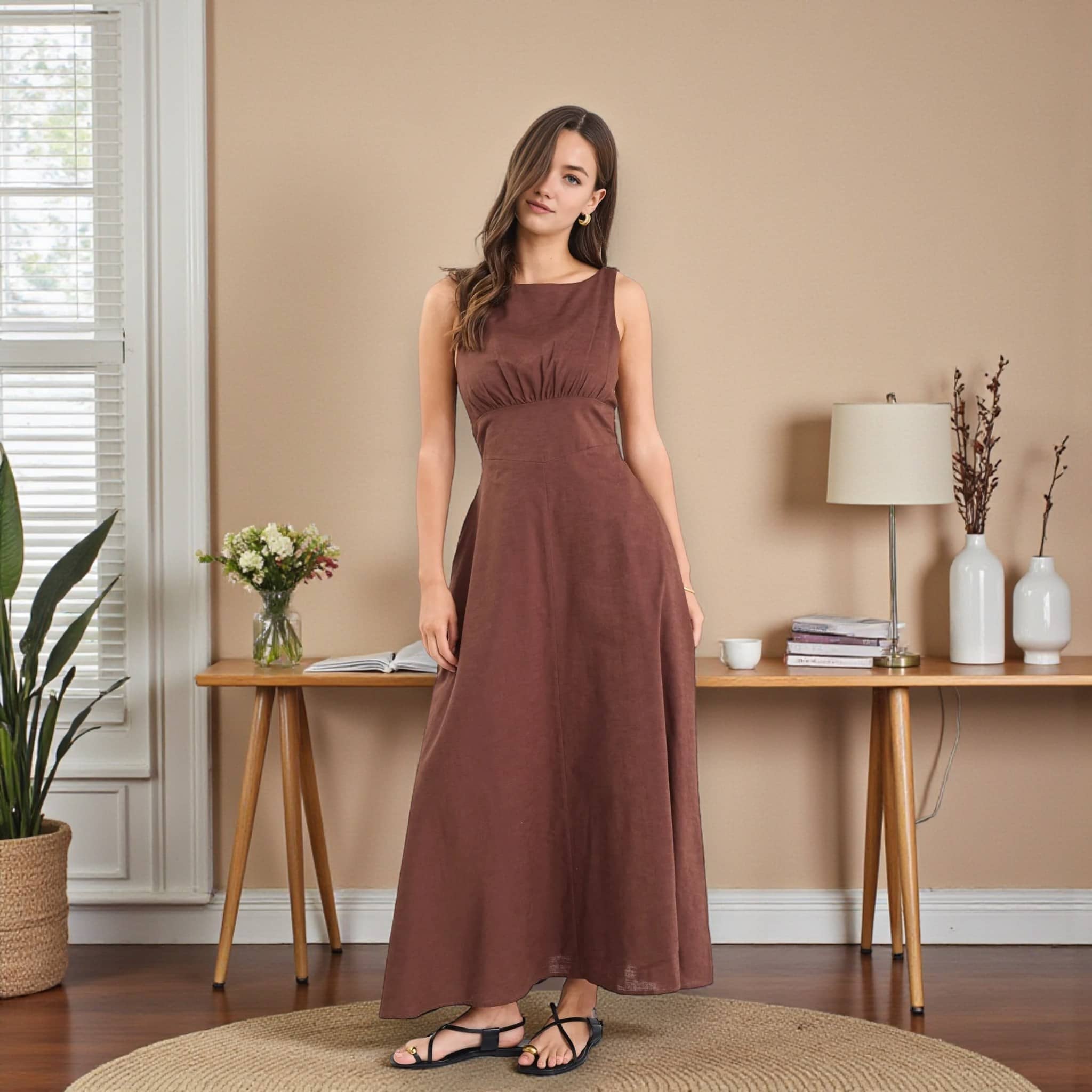 Sleeveless Linen Maxi Dress, A Line Maxi Dress