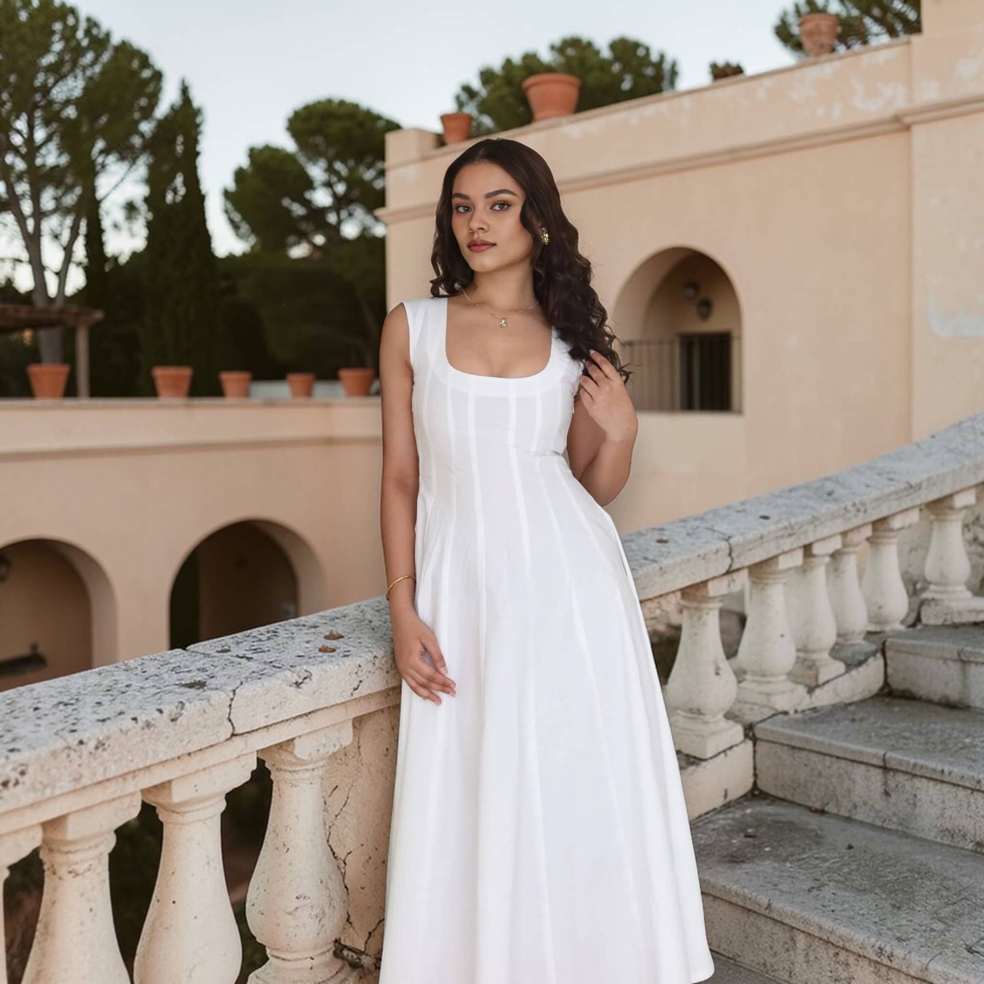 Sleeveless Linen Maxi Dress, A Line Scoop Neck Dress