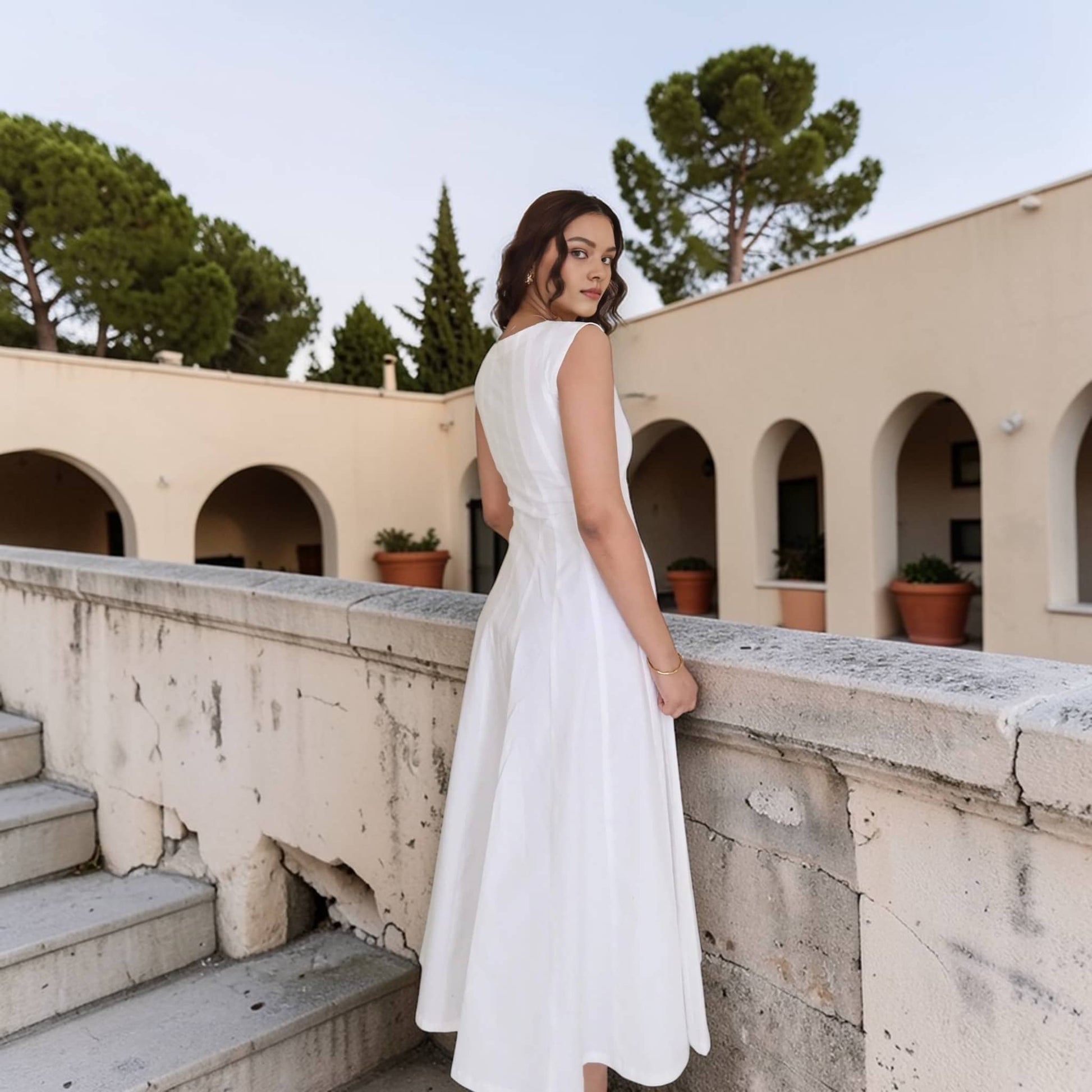 Sleeveless Linen Maxi Dress, A Line Scoop Neck Dress