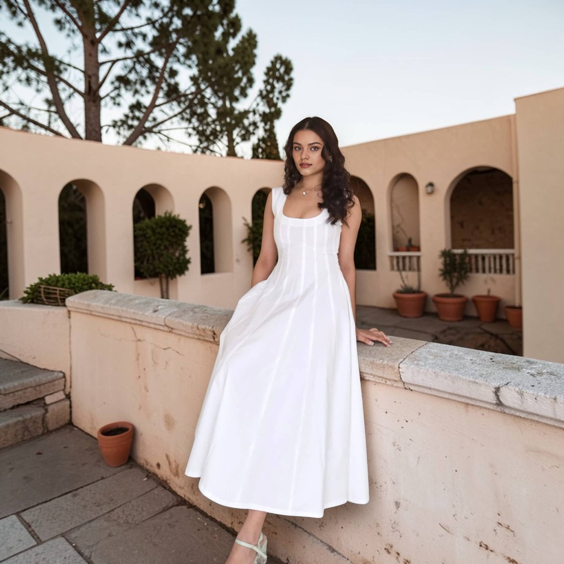 Sleeveless Linen Maxi Dress, A Line Scoop Neck Dress