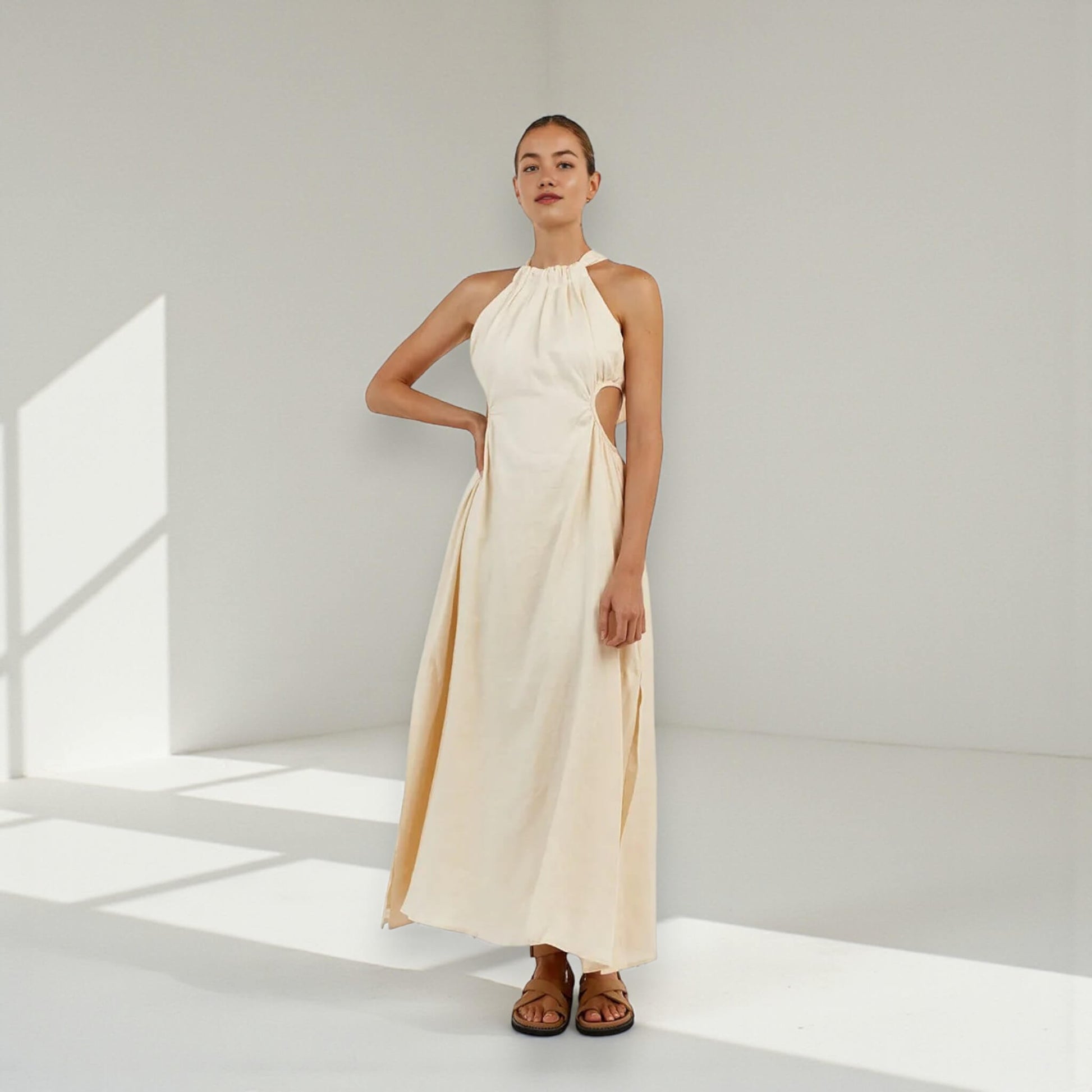 Sleeveless Linen Maxi Dress, Cutout Maxi Dress