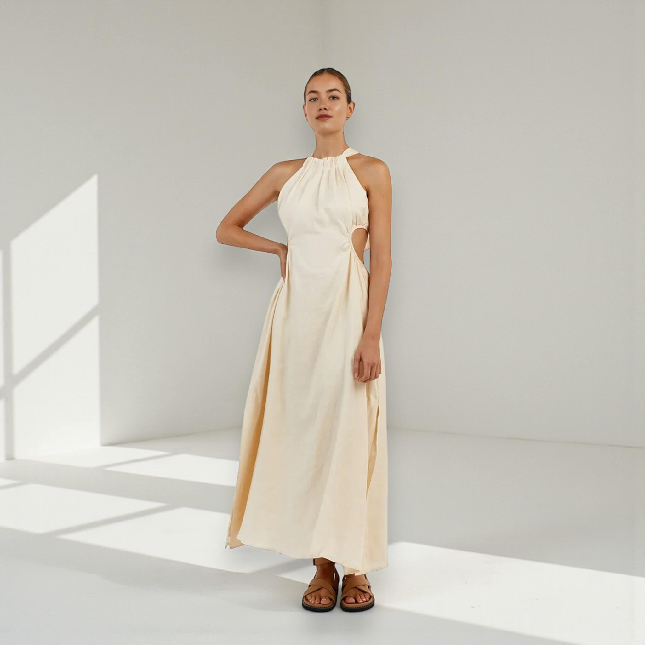 Sleeveless Linen Maxi Dress, Cutout Maxi Dress