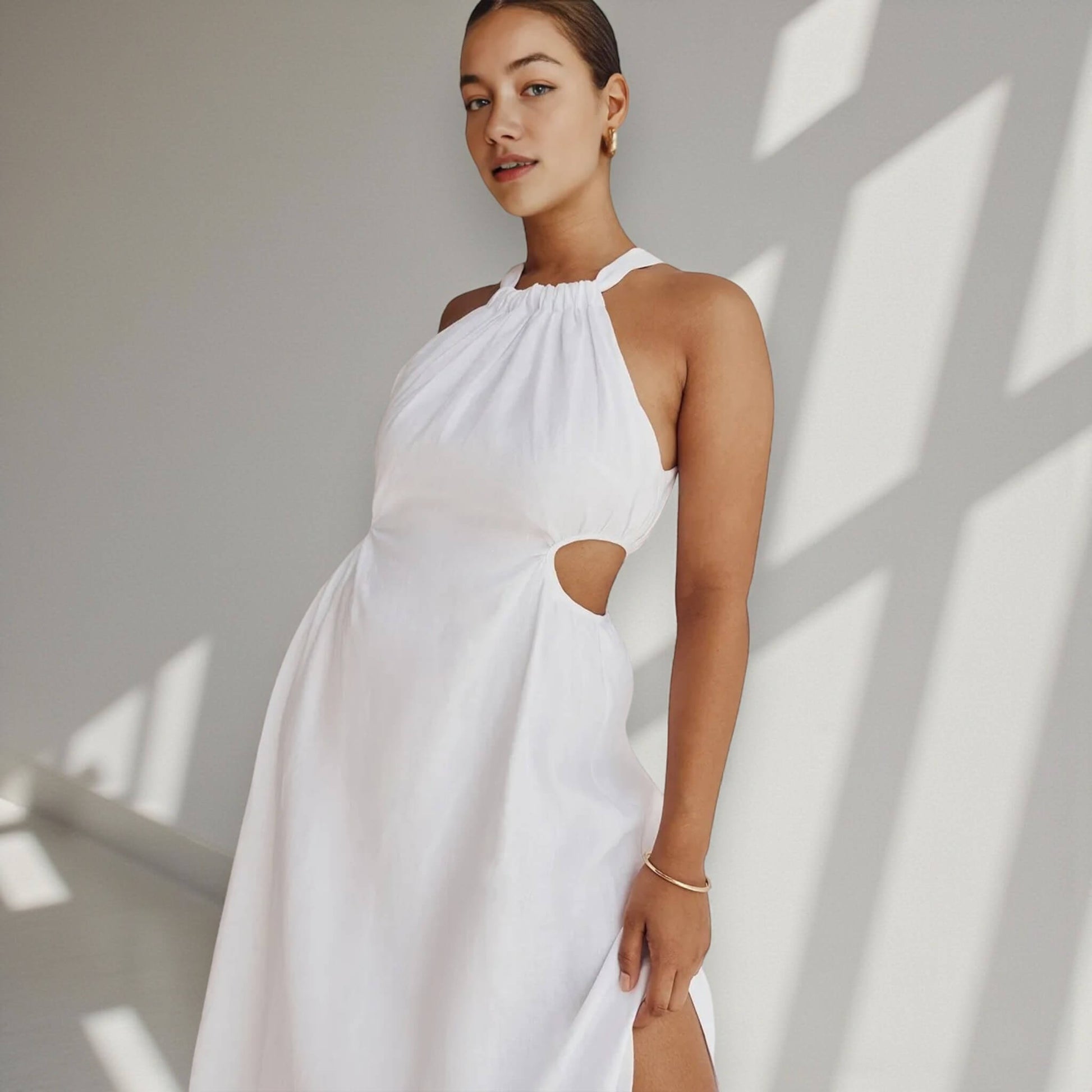 Sleeveless Linen Maxi Dress, Cutout Maxi Dress