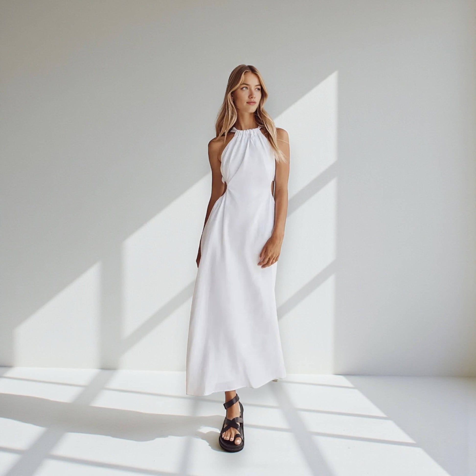 Sleeveless Linen Maxi Dress, Cutout Maxi Dress