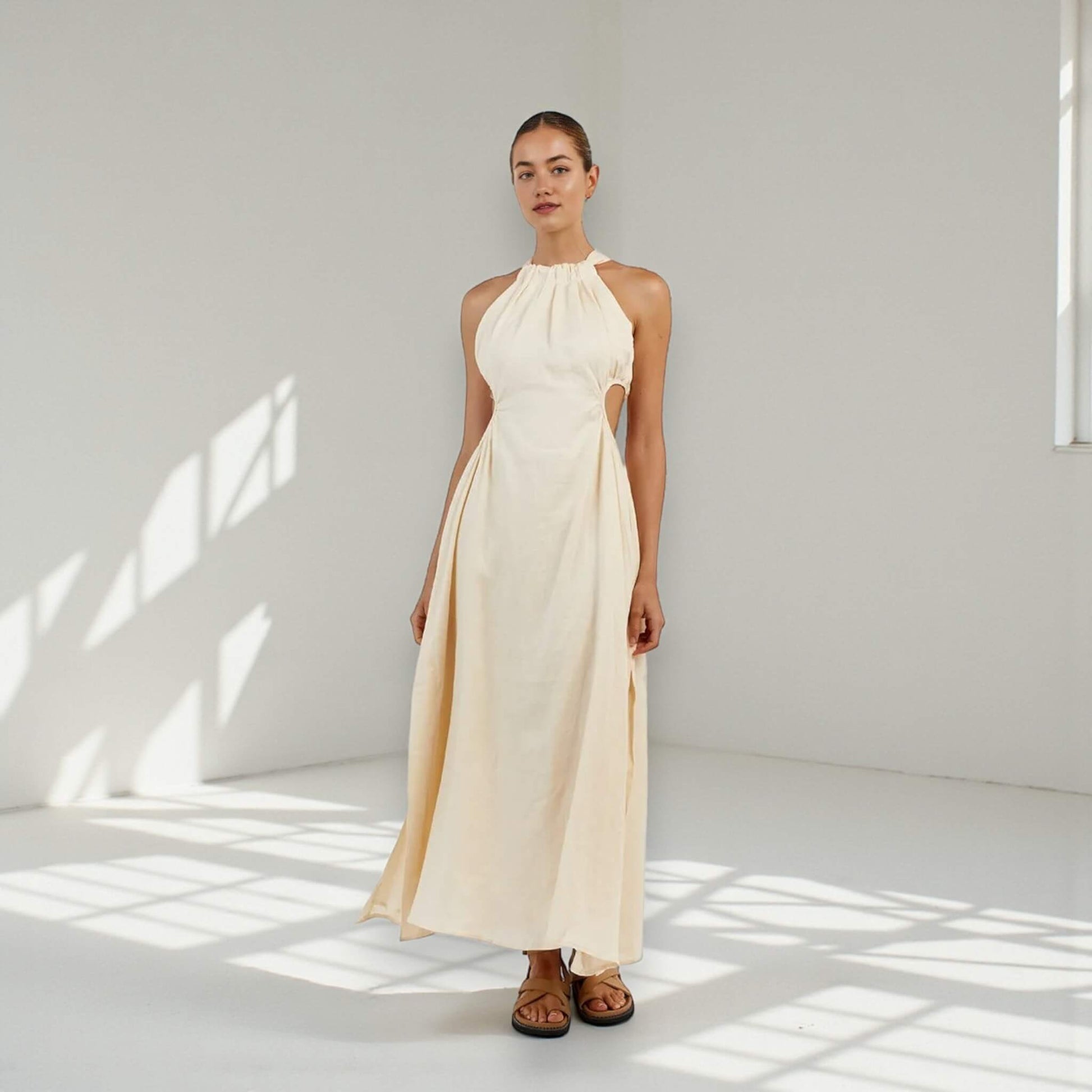 Sleeveless Linen Maxi Dress, Cutout Maxi Dress