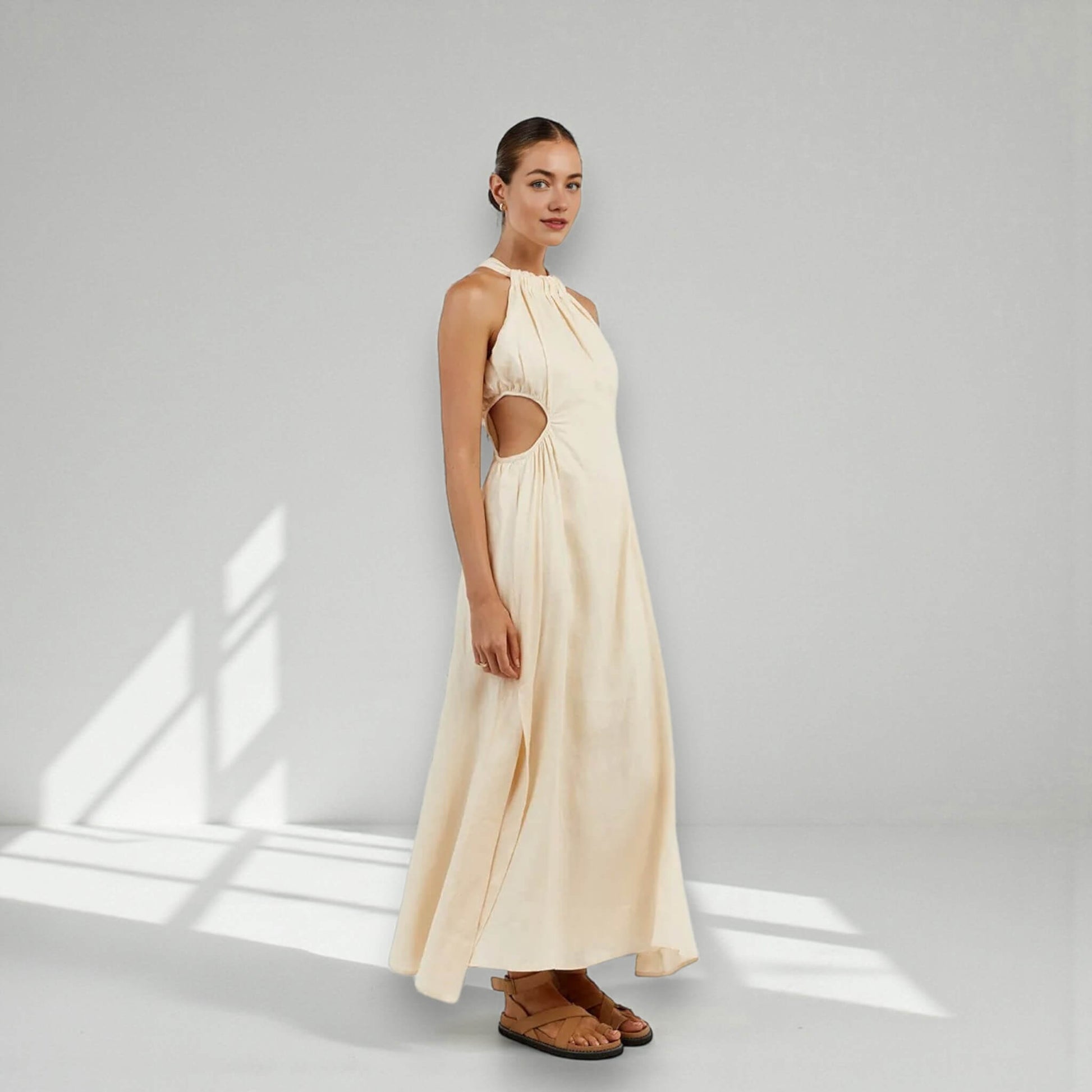 Sleeveless Linen Maxi Dress, Cutout Maxi Dress