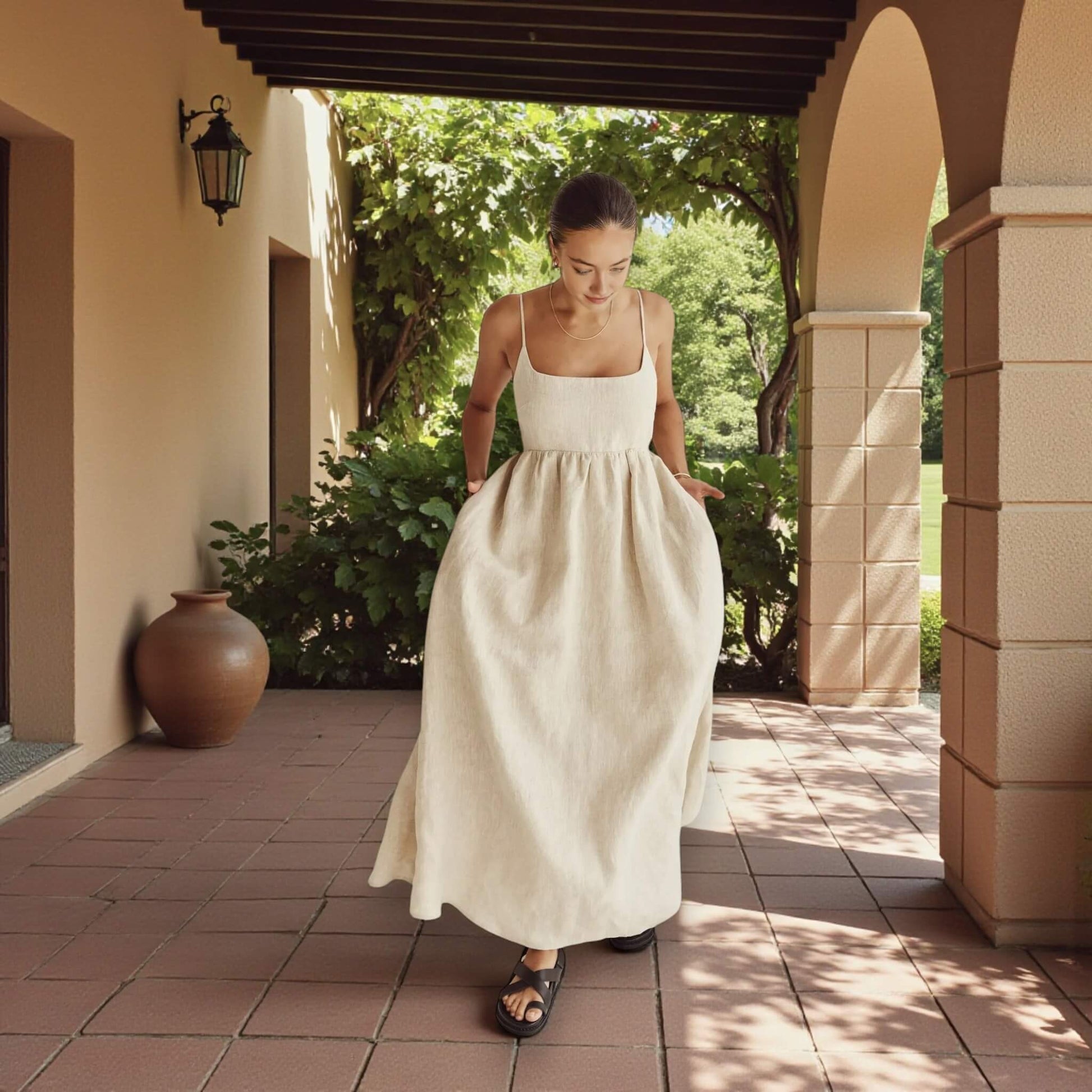 Sleeveless Linen Maxi Dress, Linen Long Dress