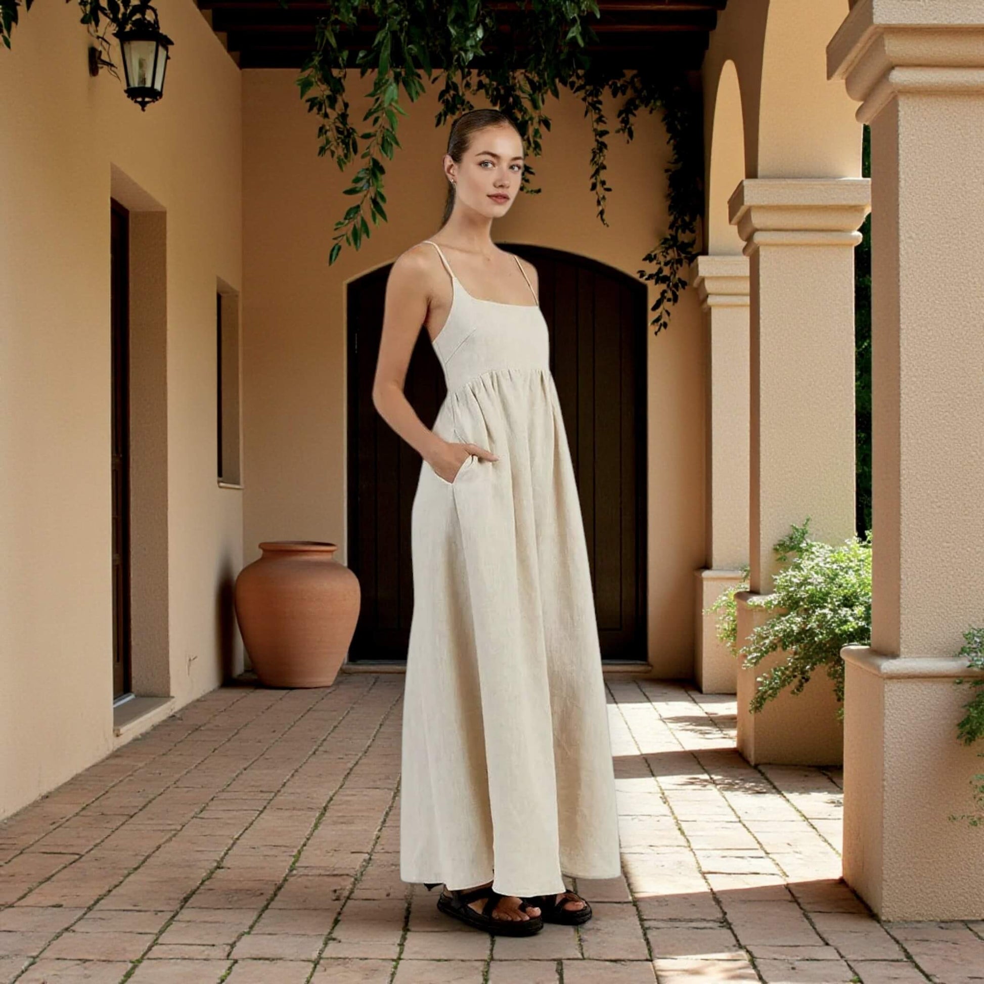 Sleeveless Linen Maxi Dress, Linen Long Dress