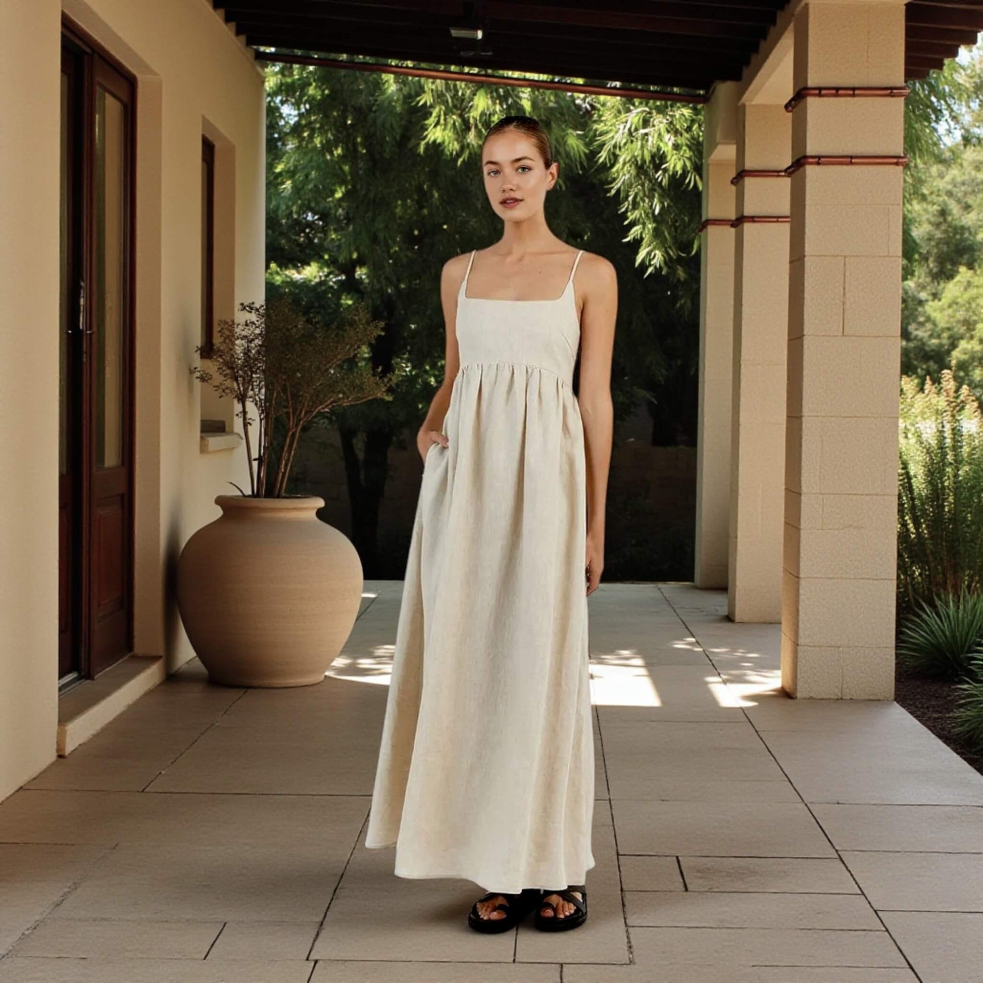 Sleeveless Linen Maxi Dress, Linen Long Dress