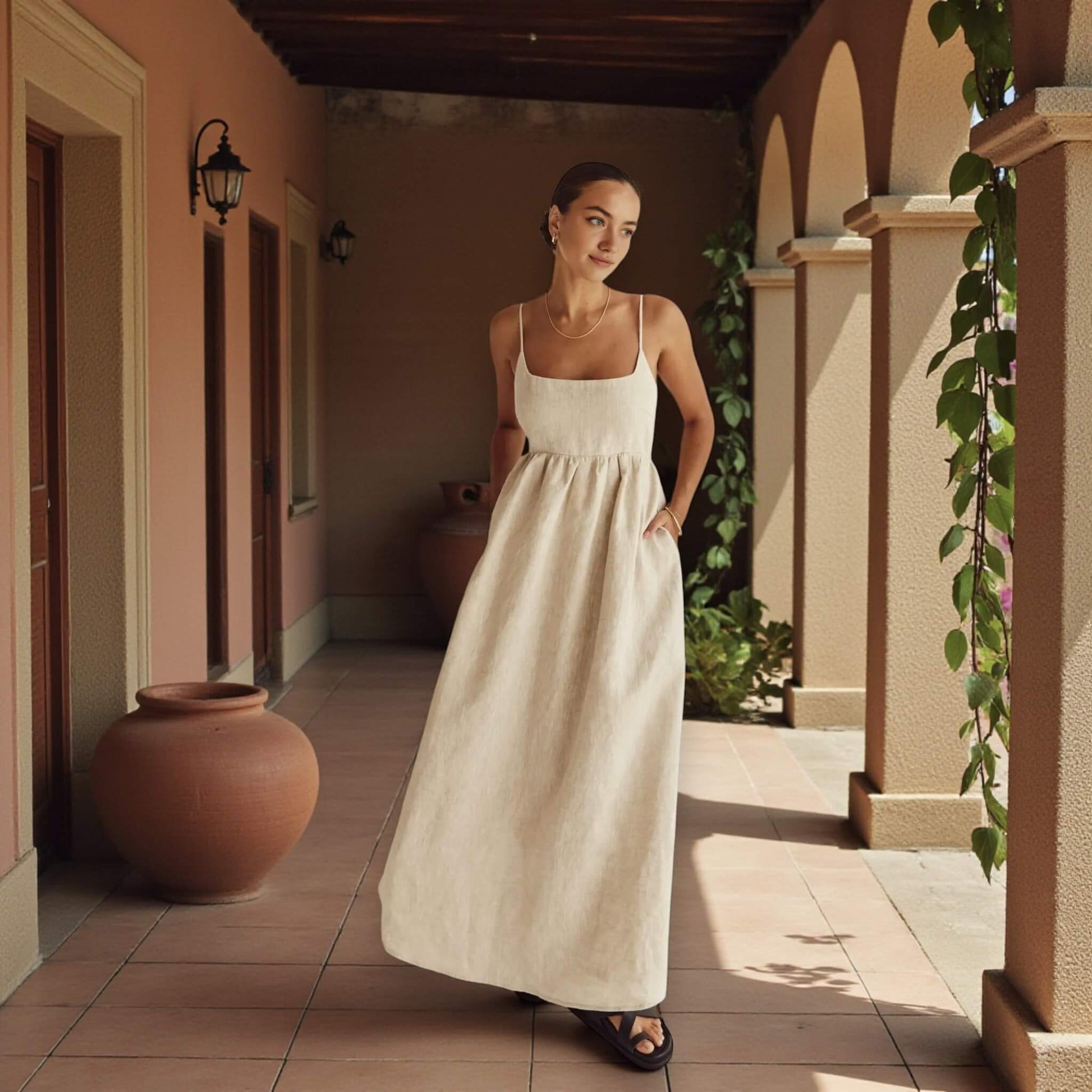 Sleeveless Linen Maxi Dress, Linen Long Dress