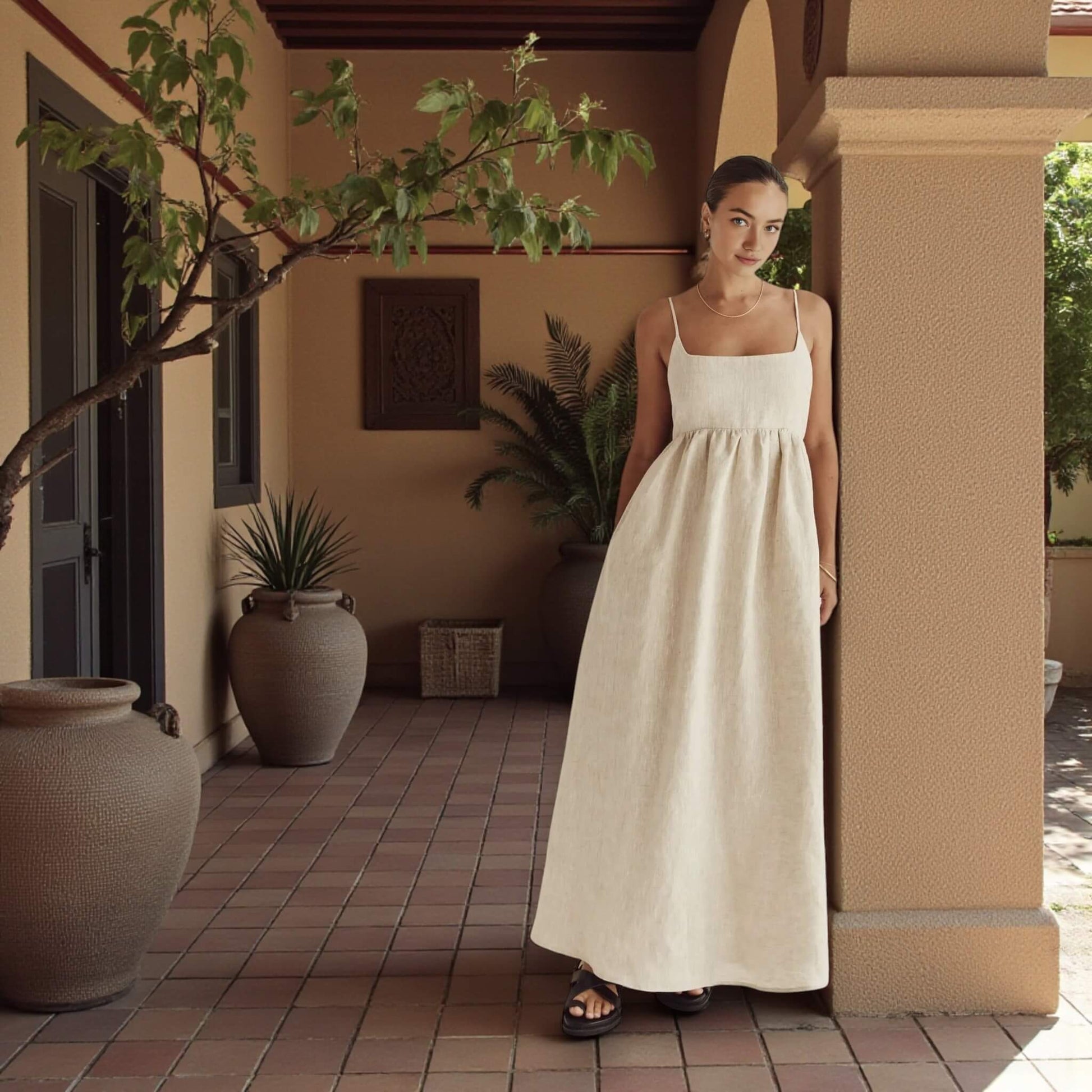 Sleeveless Linen Maxi Dress, Linen Long Dress