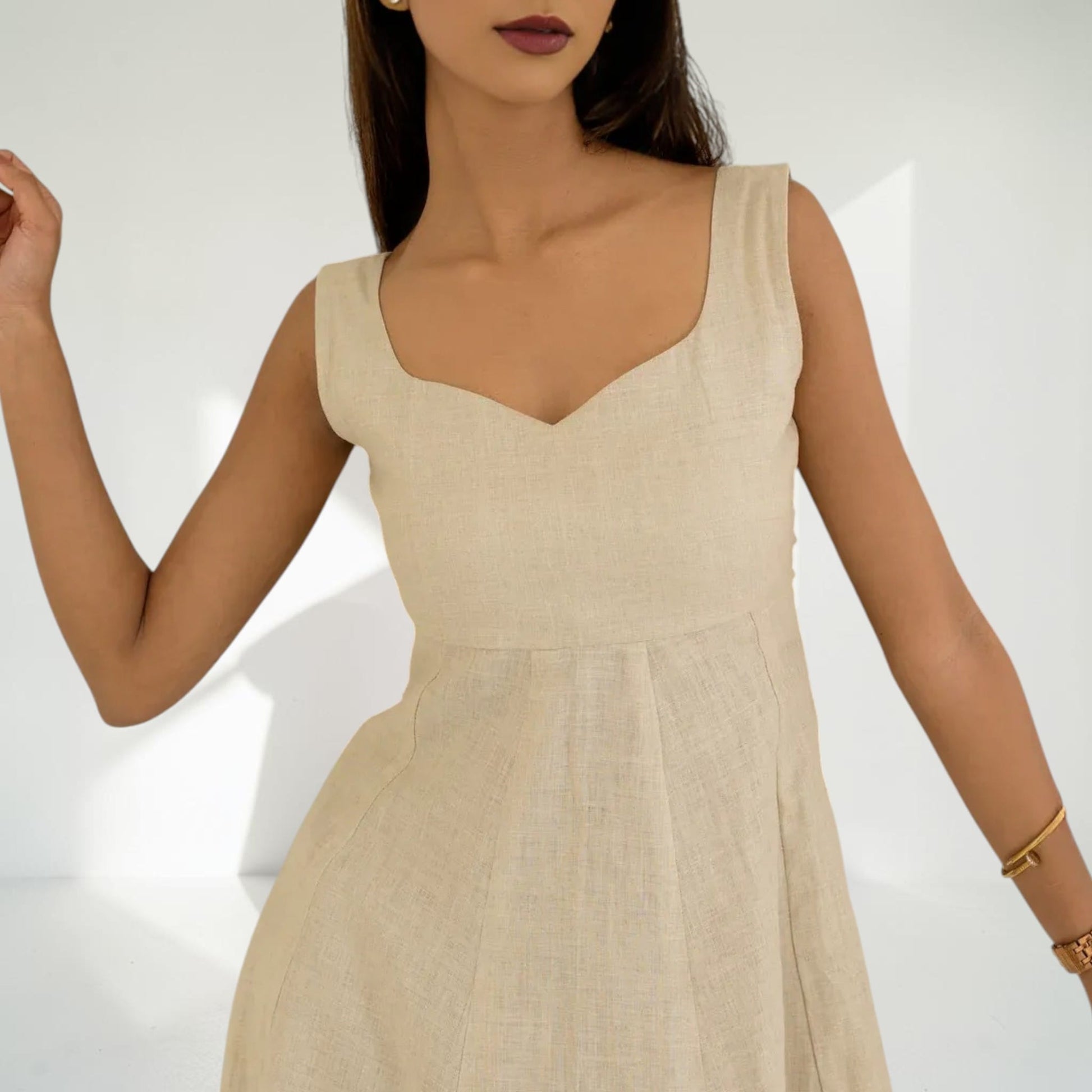 Sleeveless Linen Maxi Dress, Sweetheart Wide Strap