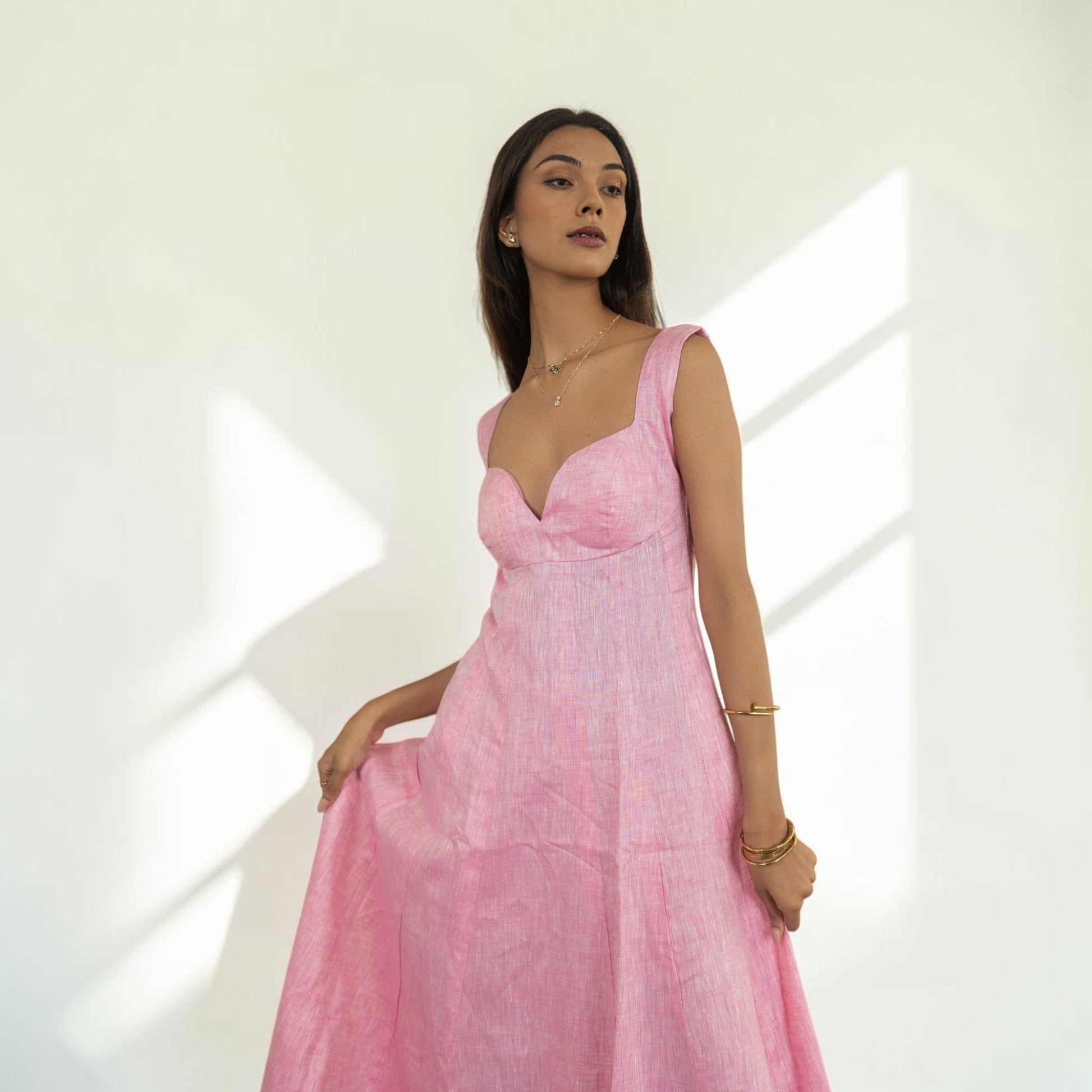 Sleeveless Linen Maxi Dress, Sweetheart Wide Strap