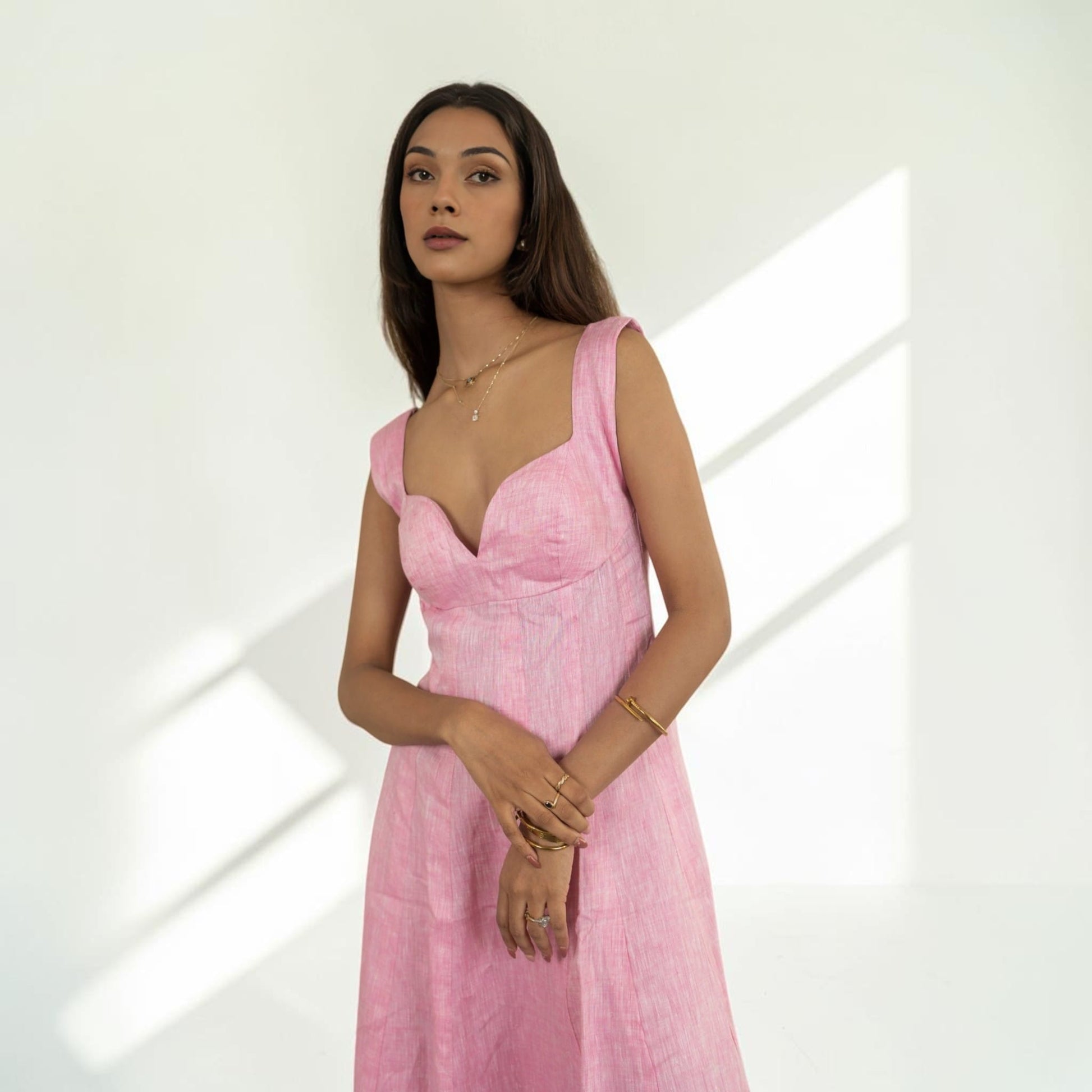 Sleeveless Linen Maxi Dress, Sweetheart Wide Strap