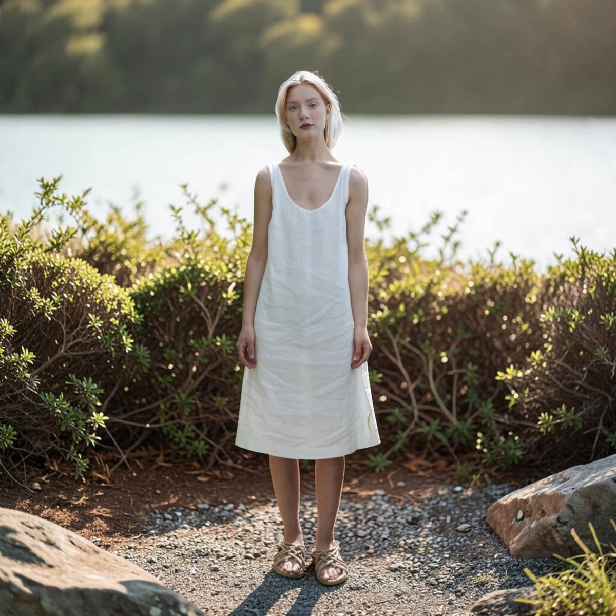 Sleeveless Linen Midi Dress, Scoop Back A Line