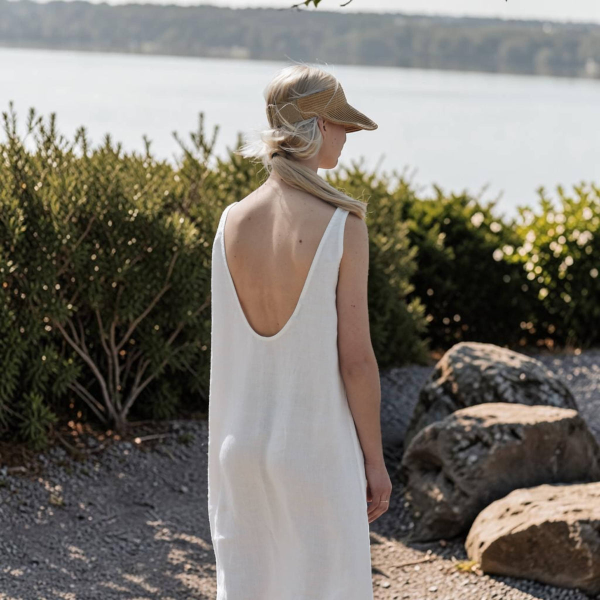 Sleeveless Linen Midi Dress, Scoop Back A Line