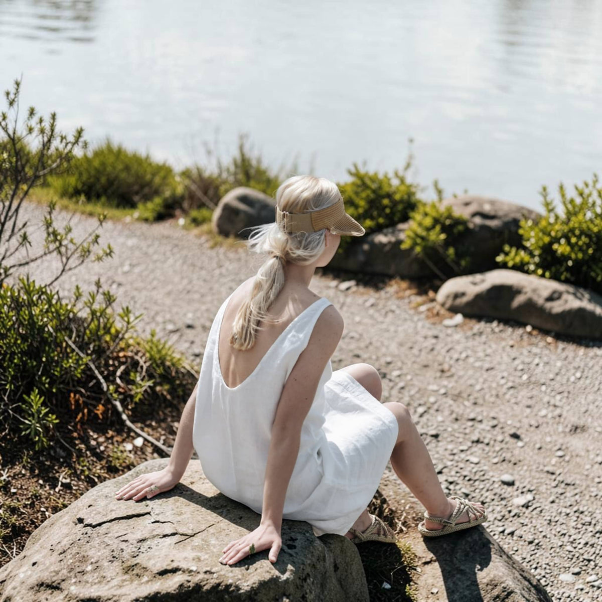 Sleeveless Linen Midi Dress, Scoop Back A Line