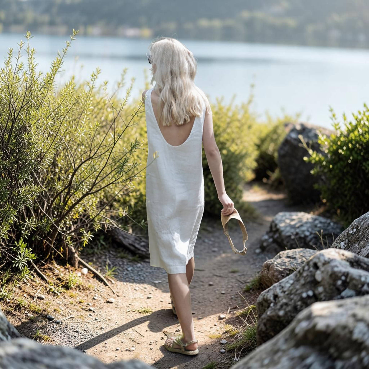 Sleeveless Linen Midi Dress, Scoop Back A Line
