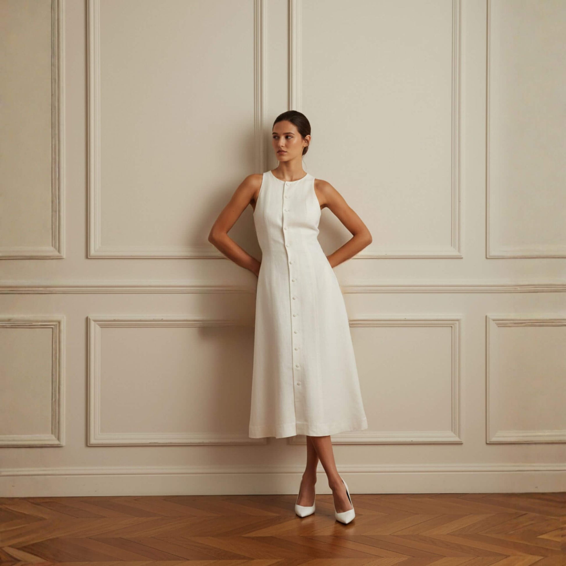 Sleeveless Linen Midi Dress, Tie Back A Line Dress