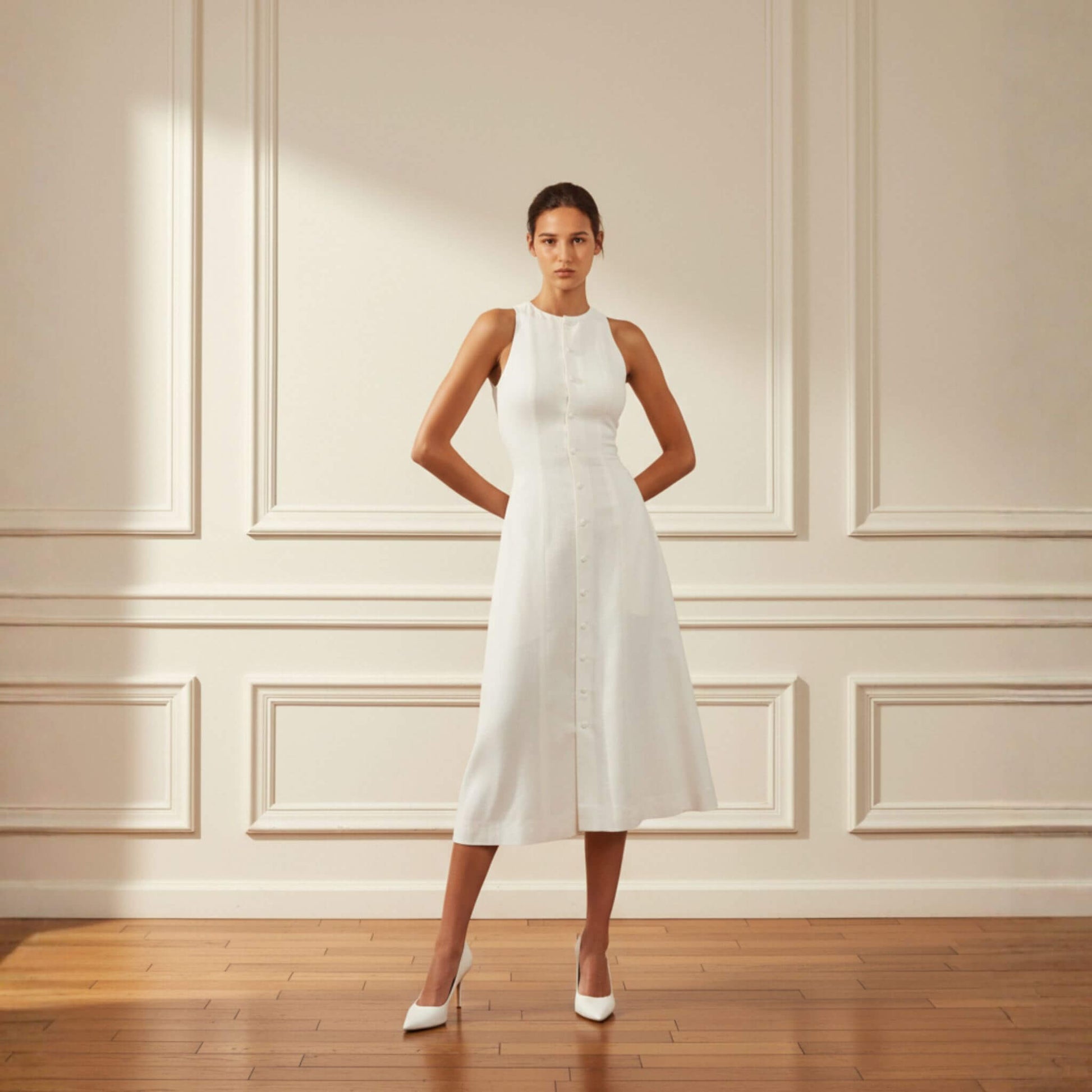 Sleeveless Linen Midi Dress, Tie Back A Line Dress