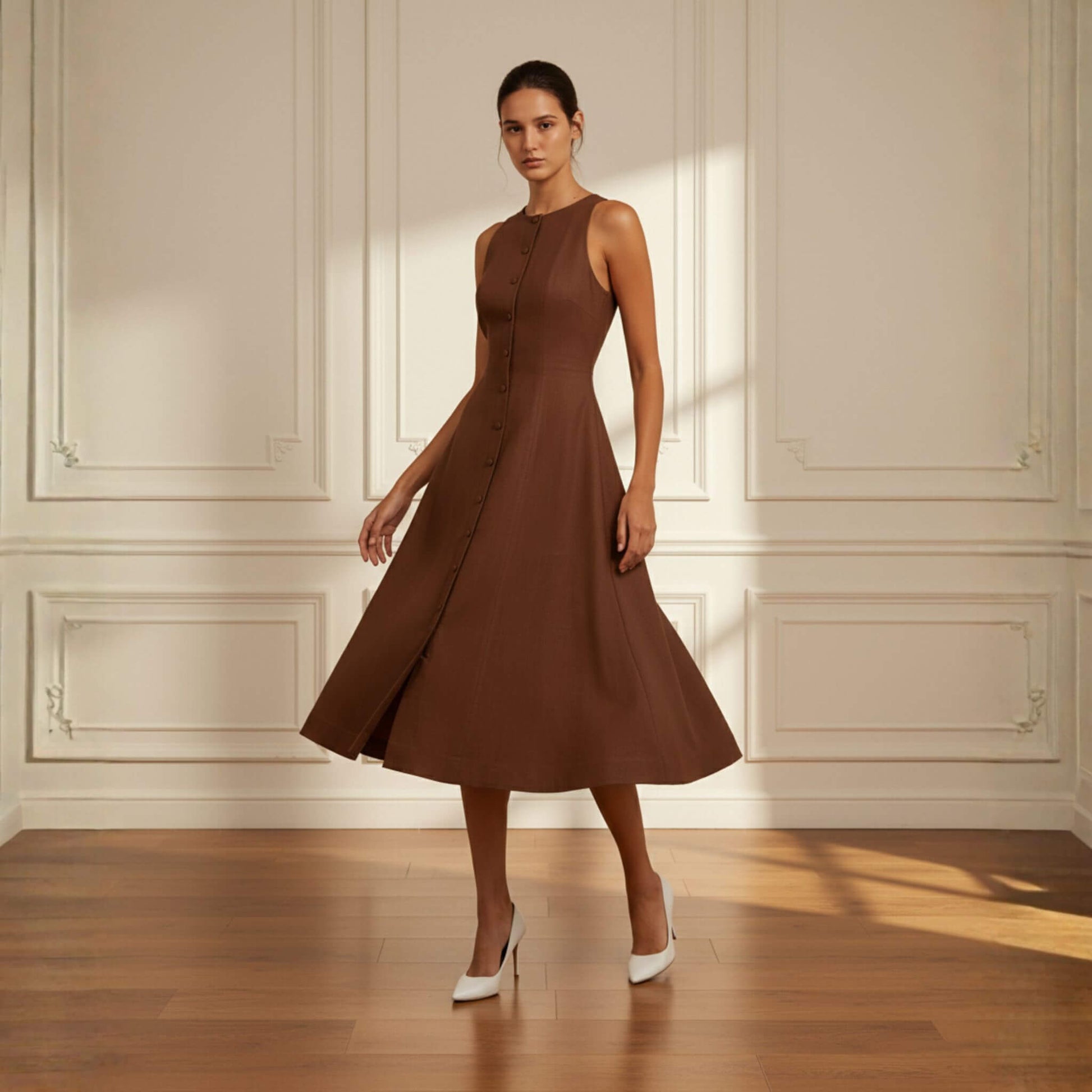 Sleeveless Linen Midi Dress, Tie Back A Line Dress