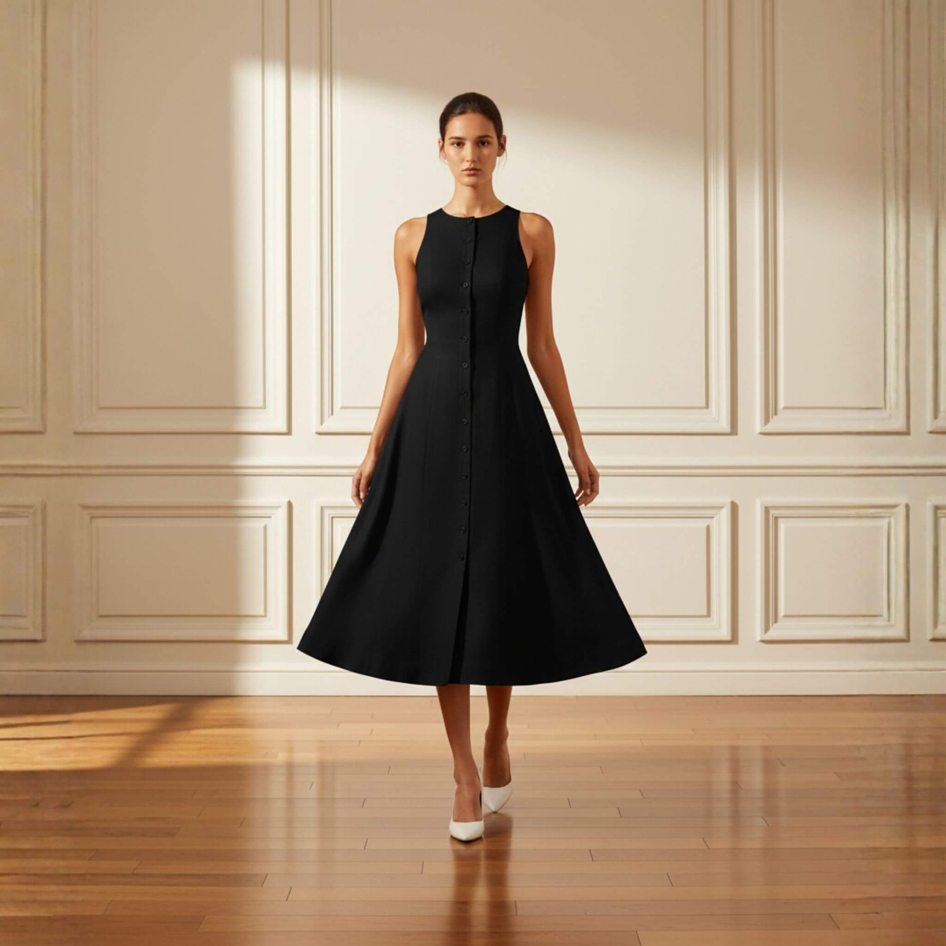 Sleeveless Linen Midi Dress, Tie Back A Line Dress