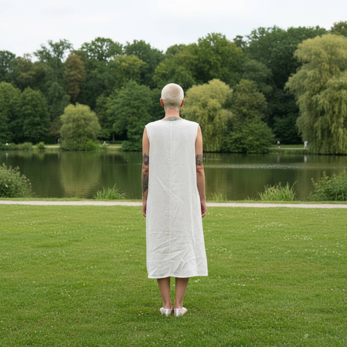 Sleeveless Linen Midi Dress, Tie Front A Line
