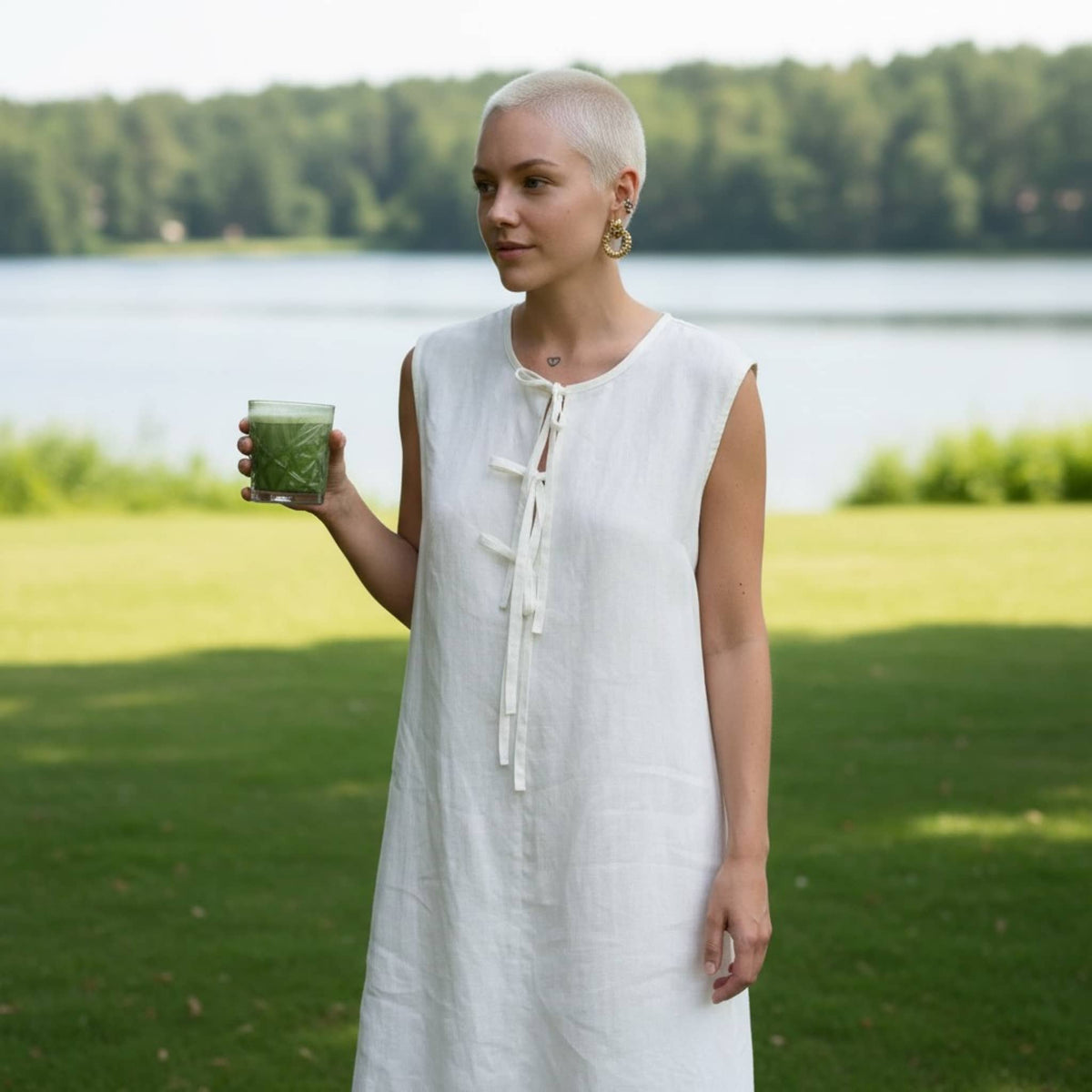 Sleeveless Linen Midi Dress, Tie Front A Line