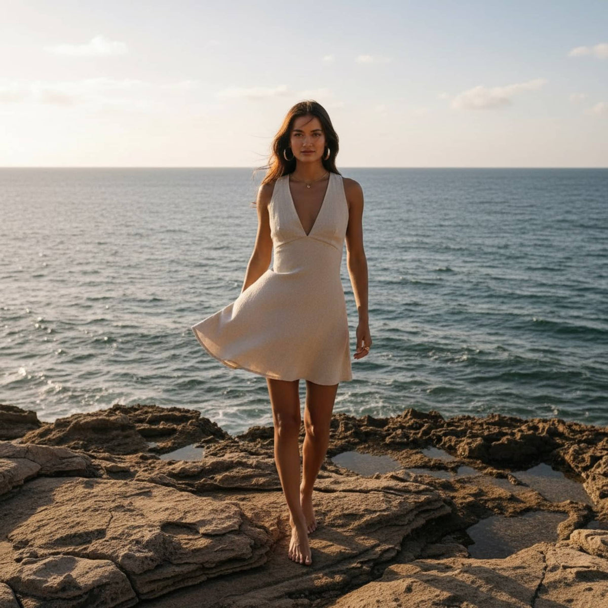 Sleeveless Linen Mini Dress, Linen Halter Mini Dress