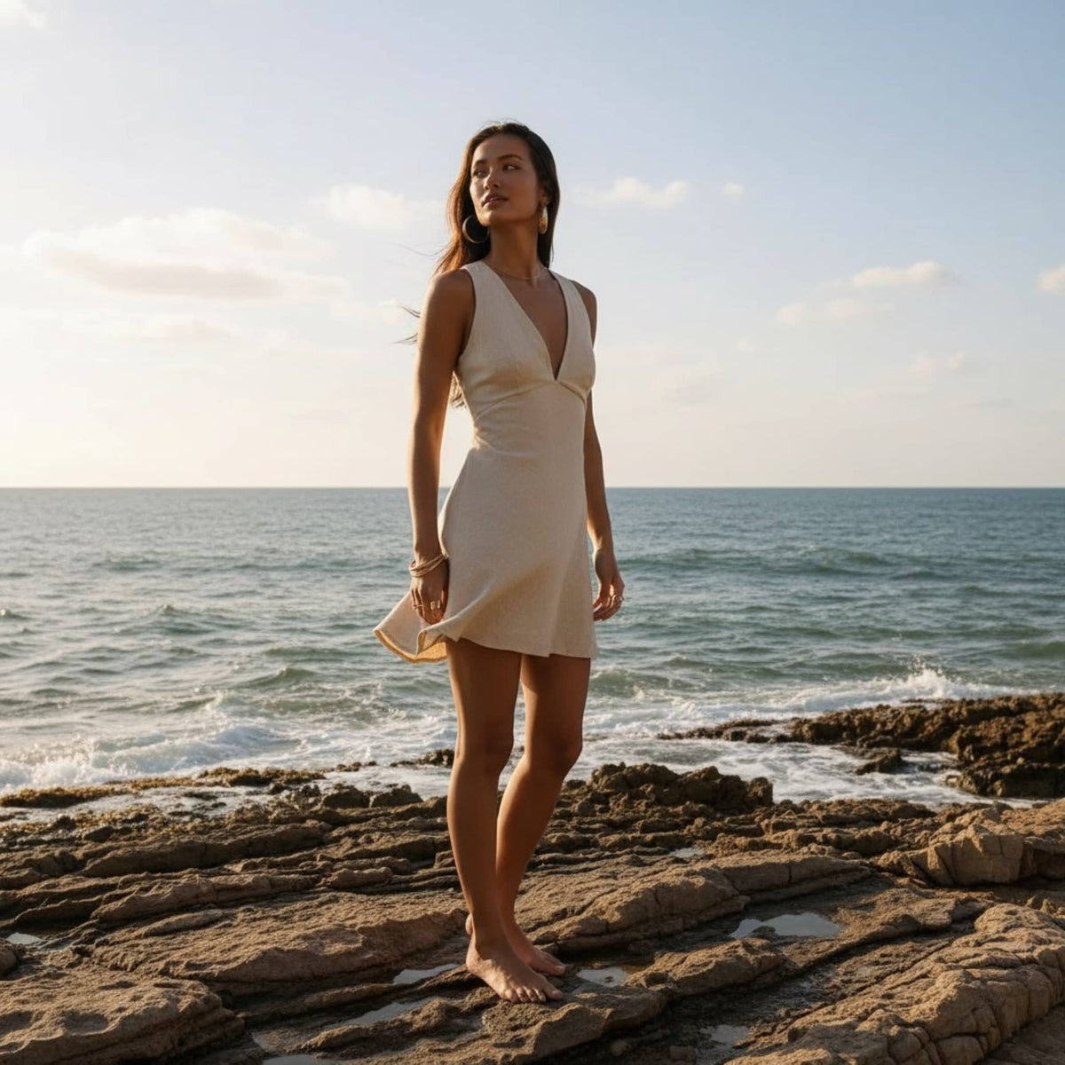 Sleeveless Linen Mini Dress, Linen Halter Mini Dress