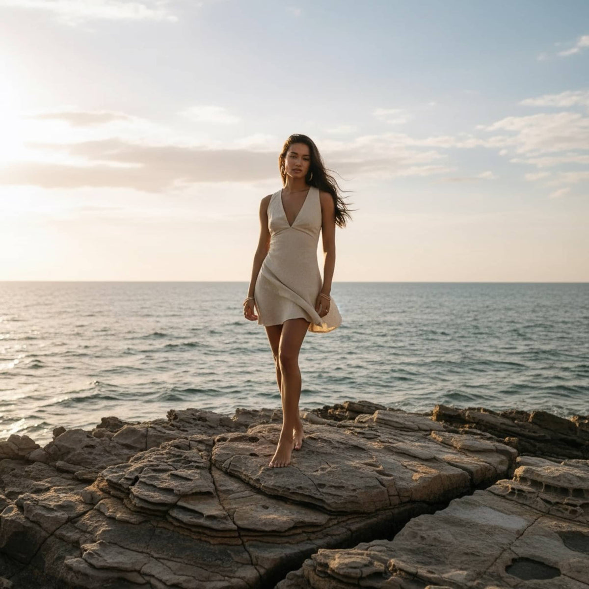 Sleeveless Linen Mini Dress, Linen Halter Mini Dress
