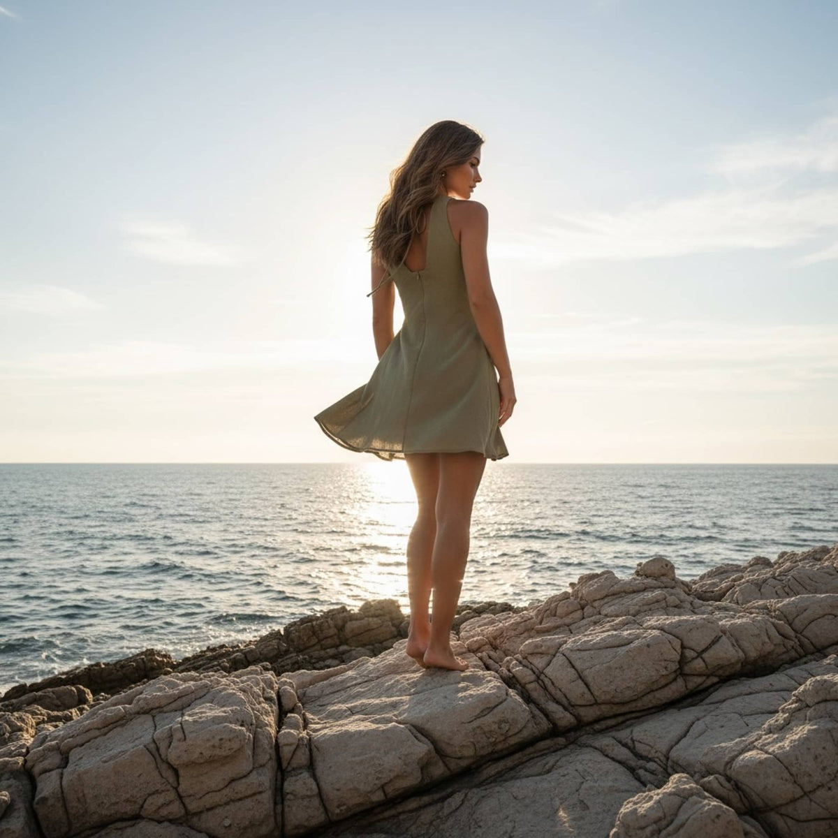 Sleeveless Linen Mini Dress, Linen Halter Mini Dress