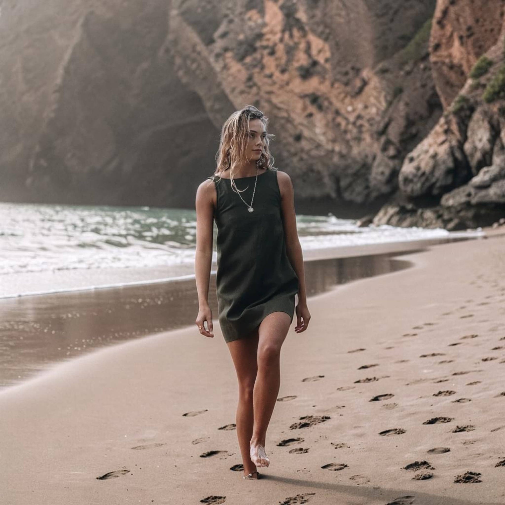 Sleeveless Linen Mini Dress, Tie Bow Open Back