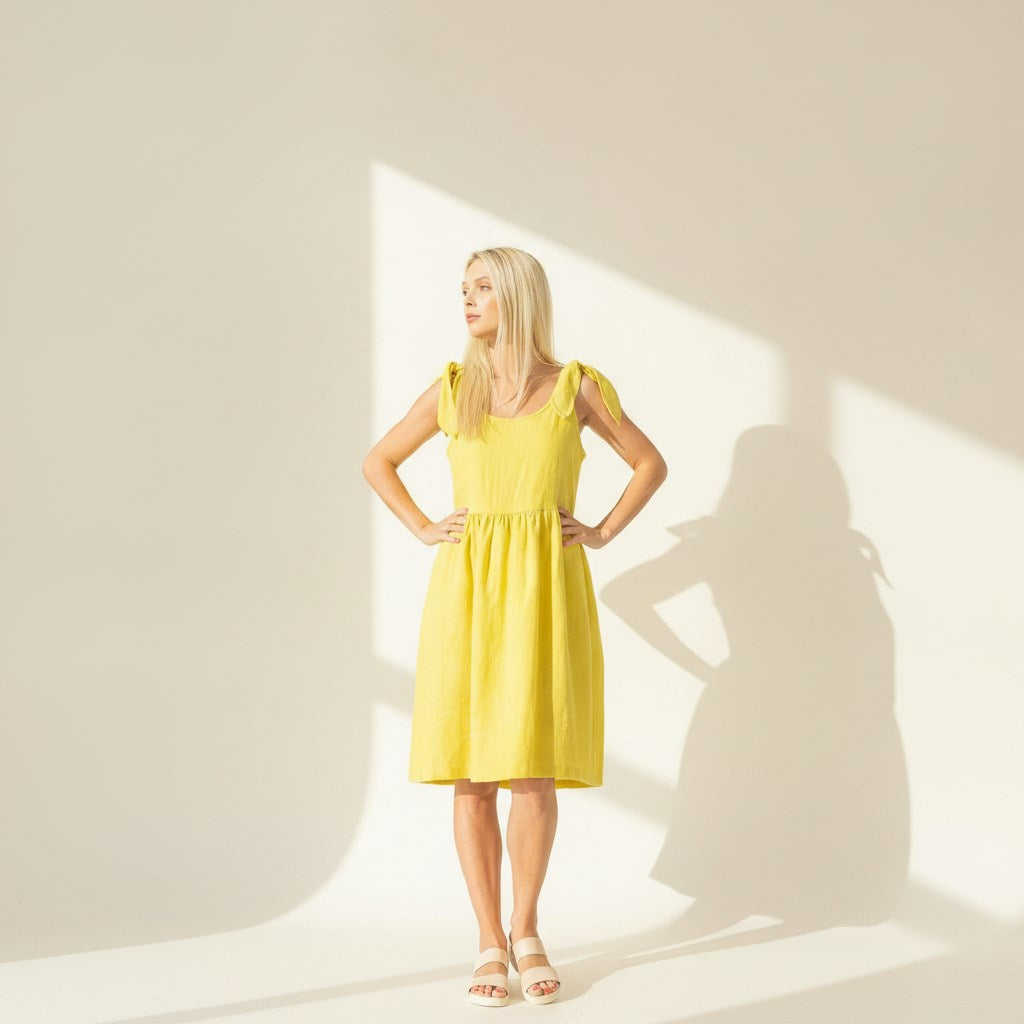 Sleeveless Linen Mini Dress, Tie Shoulder