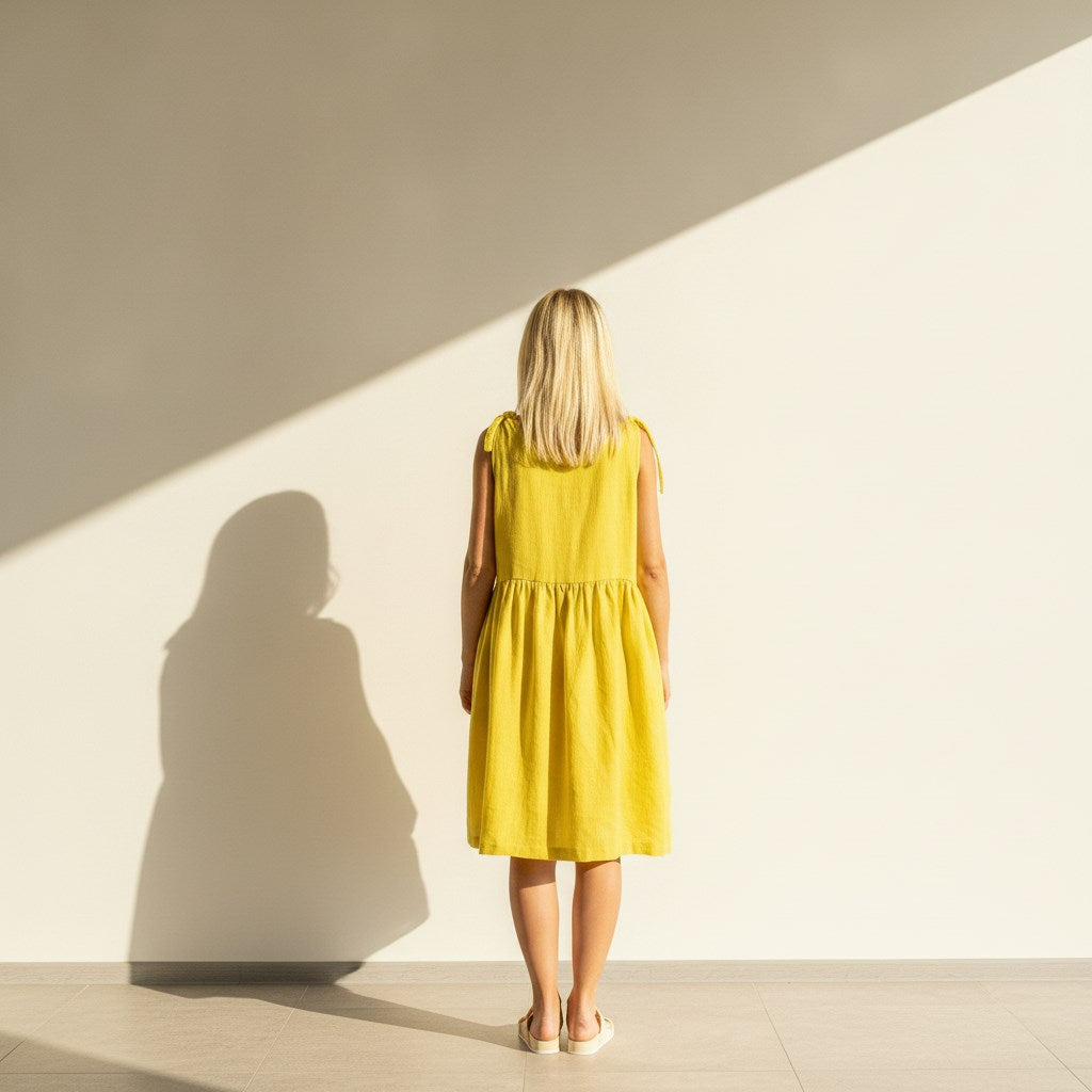 Sleeveless Linen Mini Dress, Tie Shoulder