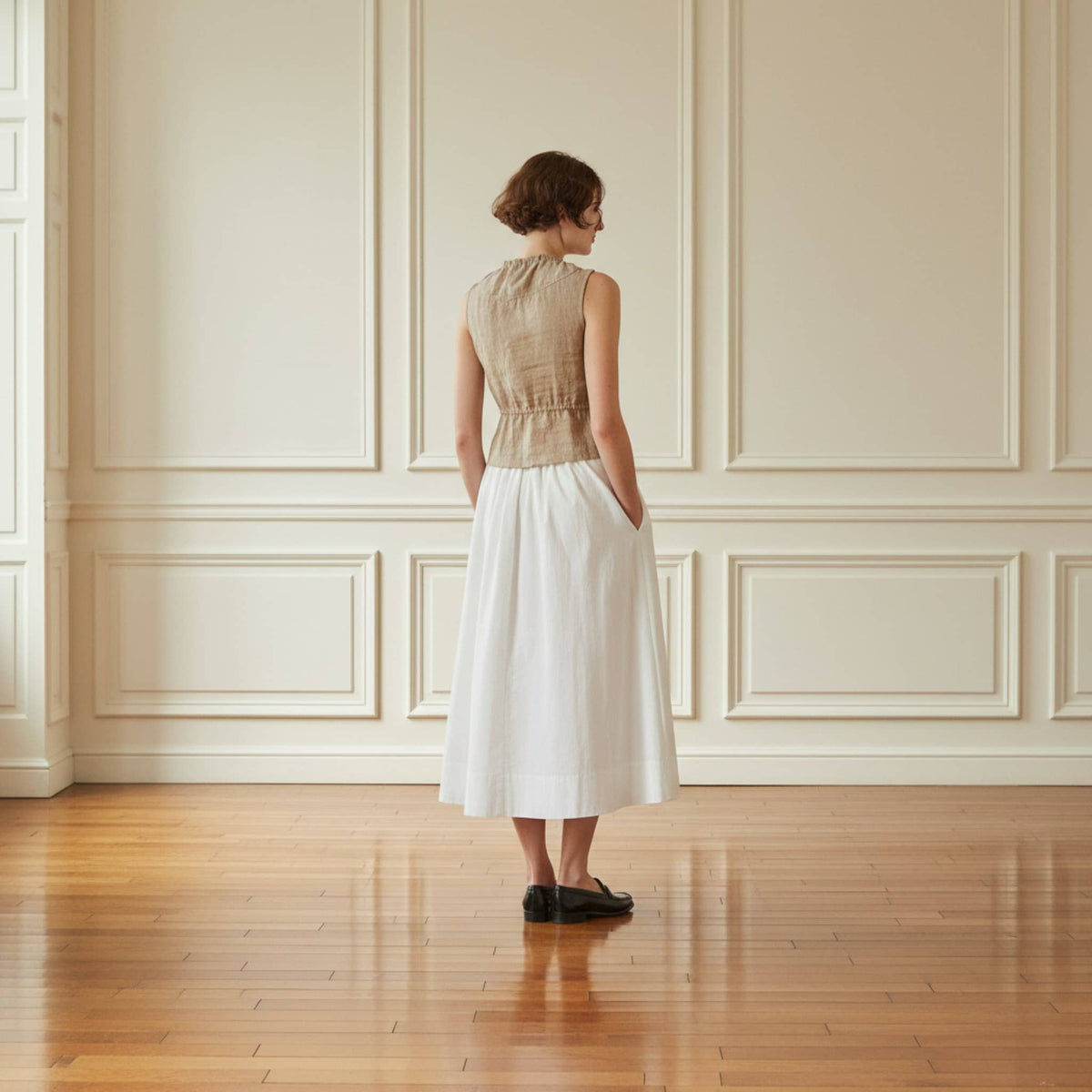 Sleeveless Linen Peplum Top, Button Front Linen Blouse