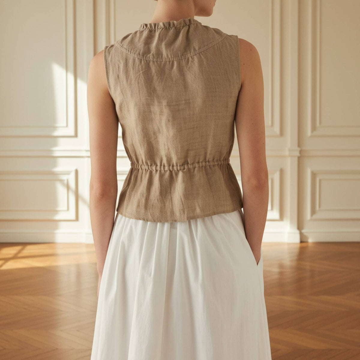 Sleeveless Linen Peplum Top, Button Front Linen Blouse